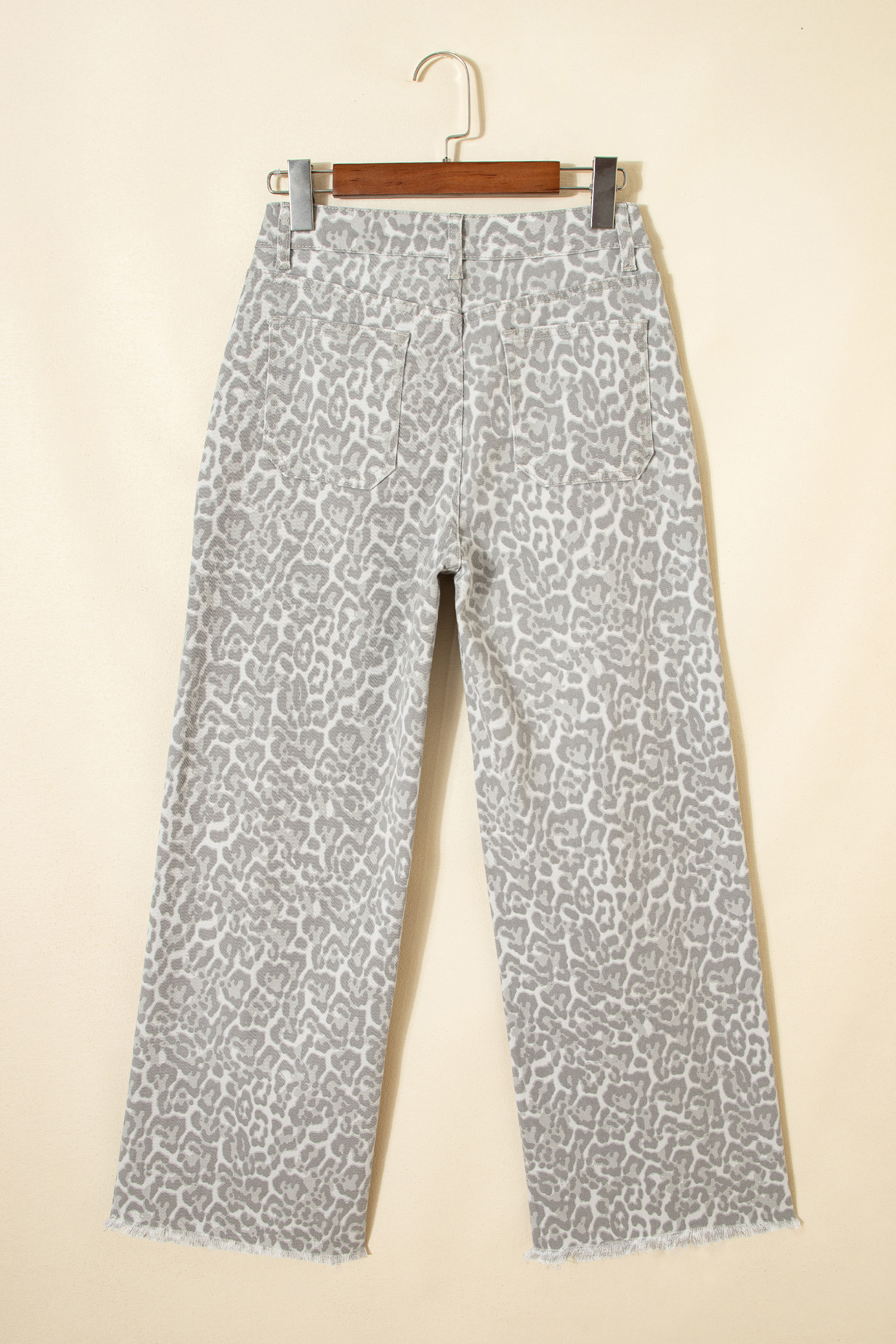 Gray Leopard Frayed Edge Wide Leg High Waist Jeans view 14