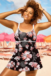 Black Plus Size Ribbed Contrast Trim Adjustable Straps 2pcs Swimsuit
