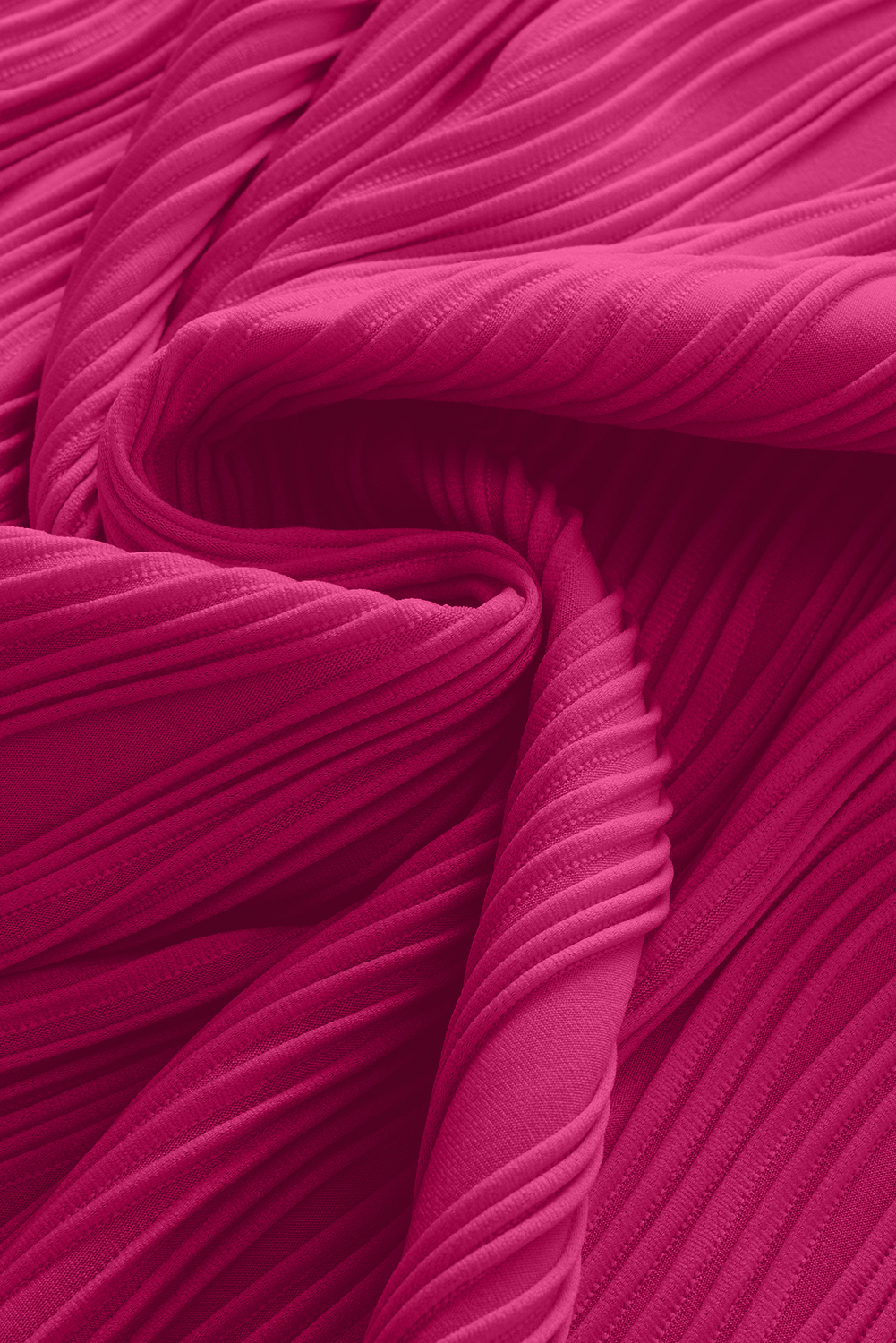 Rose Red Solid Color Wavy Textured Plus Size Tee