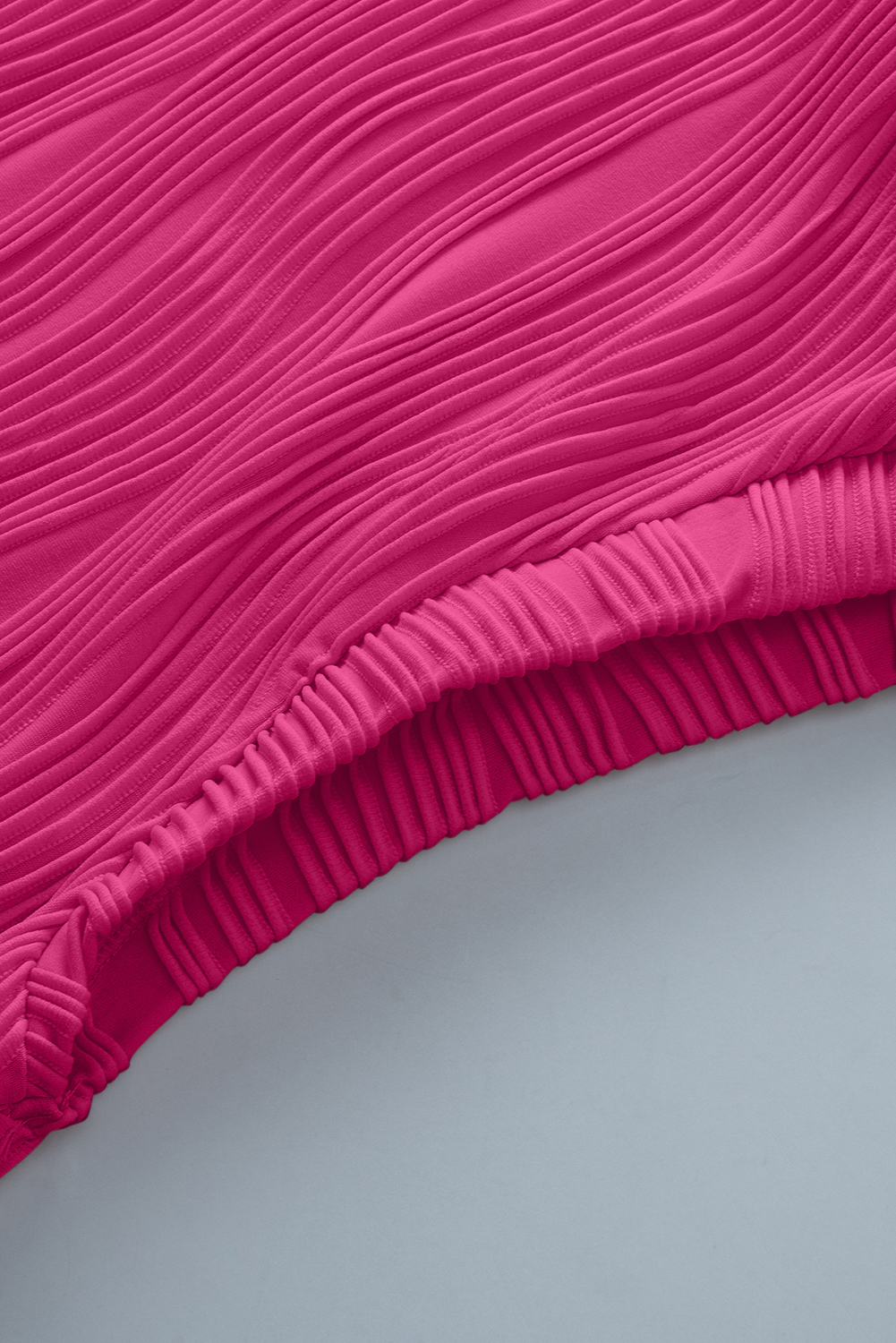 Rose Red Solid Color Wavy Textured Plus Size Tee