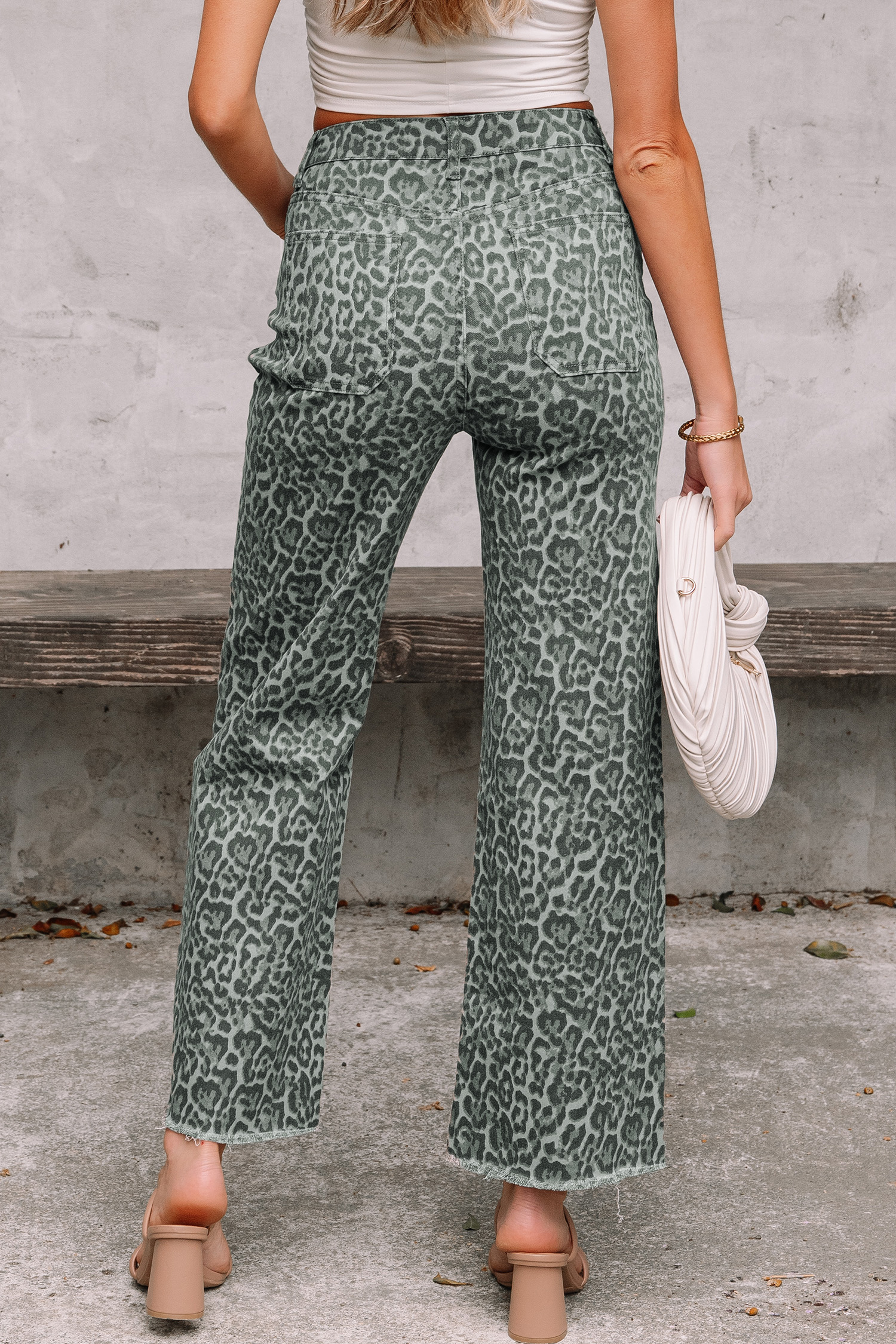 Gray Leopard Frayed Edge Wide Leg High Waist Jeans view 2