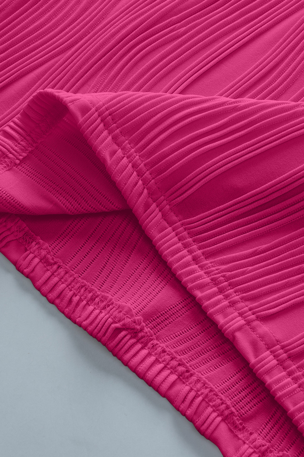 Rose Red Solid Color Wavy Textured Plus Size Tee