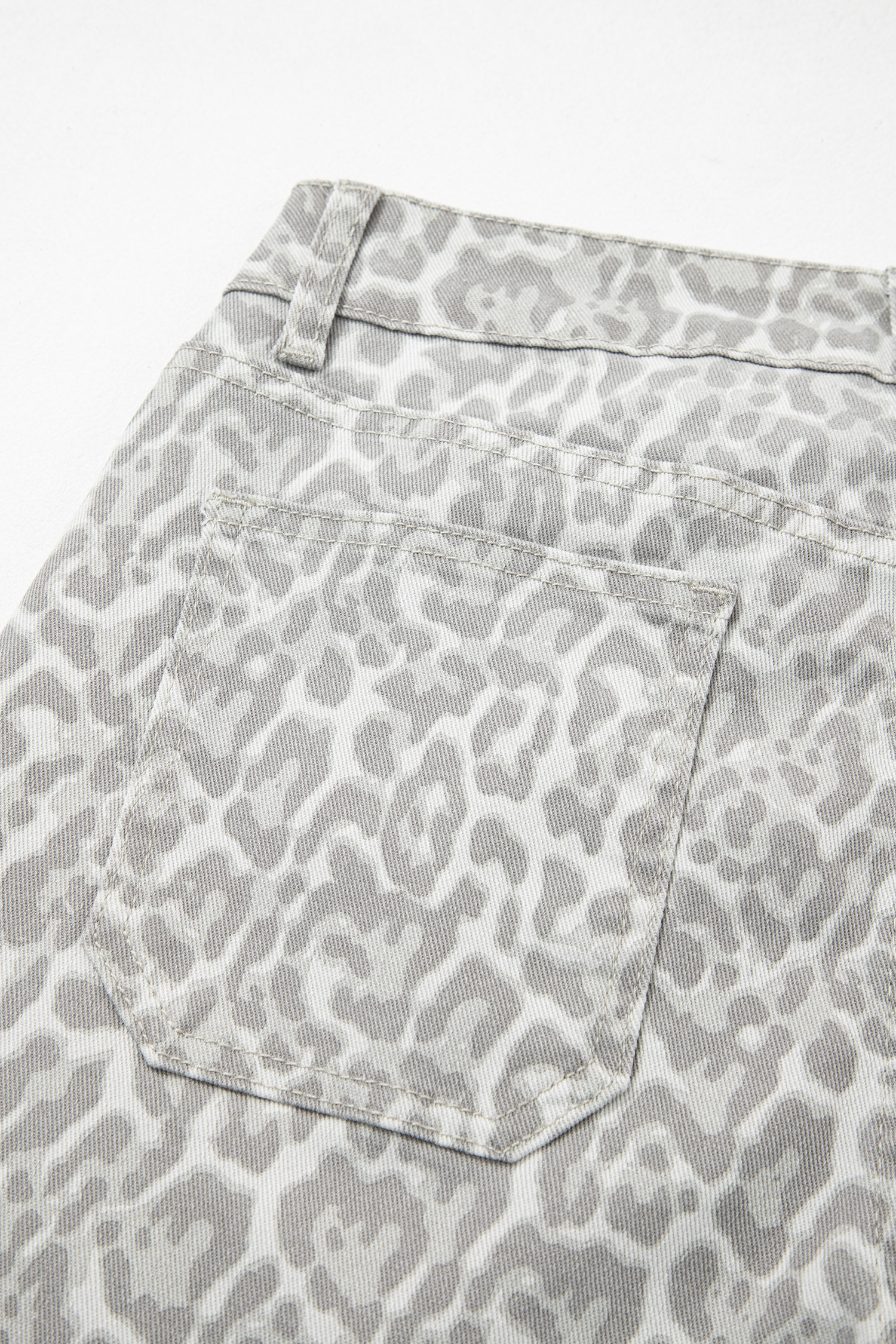 Gray Leopard Frayed Edge Wide Leg High Waist Jeans view 16