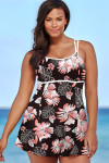 Black Plus Size Ribbed Contrast Trim Adjustable Straps 2pcs Swimsuit