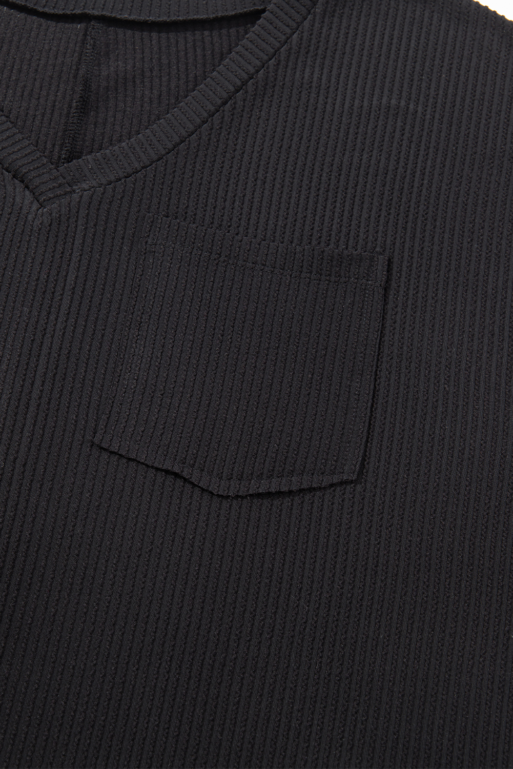 Black Textured V-Neck Dropped Shoulder Plus T-Shirt