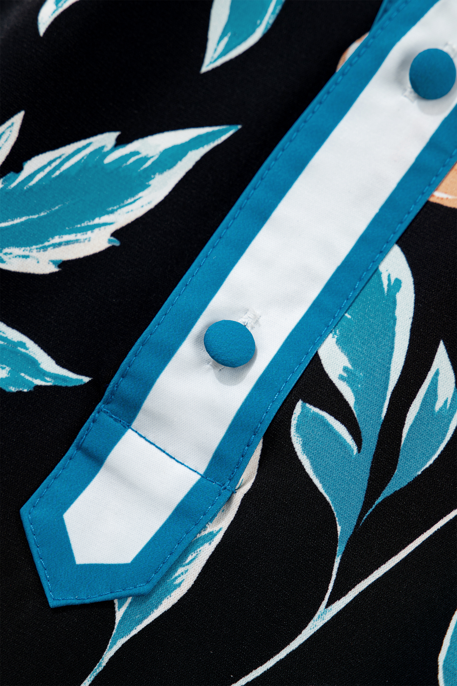 Black Floral Short Bubble Sleeve Buttoned Notched Neck Blouse