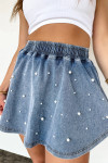Ashleigh Blue Denim Pearl Embellished Elastic Waist Mini Skort