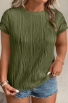 Jungle Green Solid Color Wavy Textured Plus Size Tee