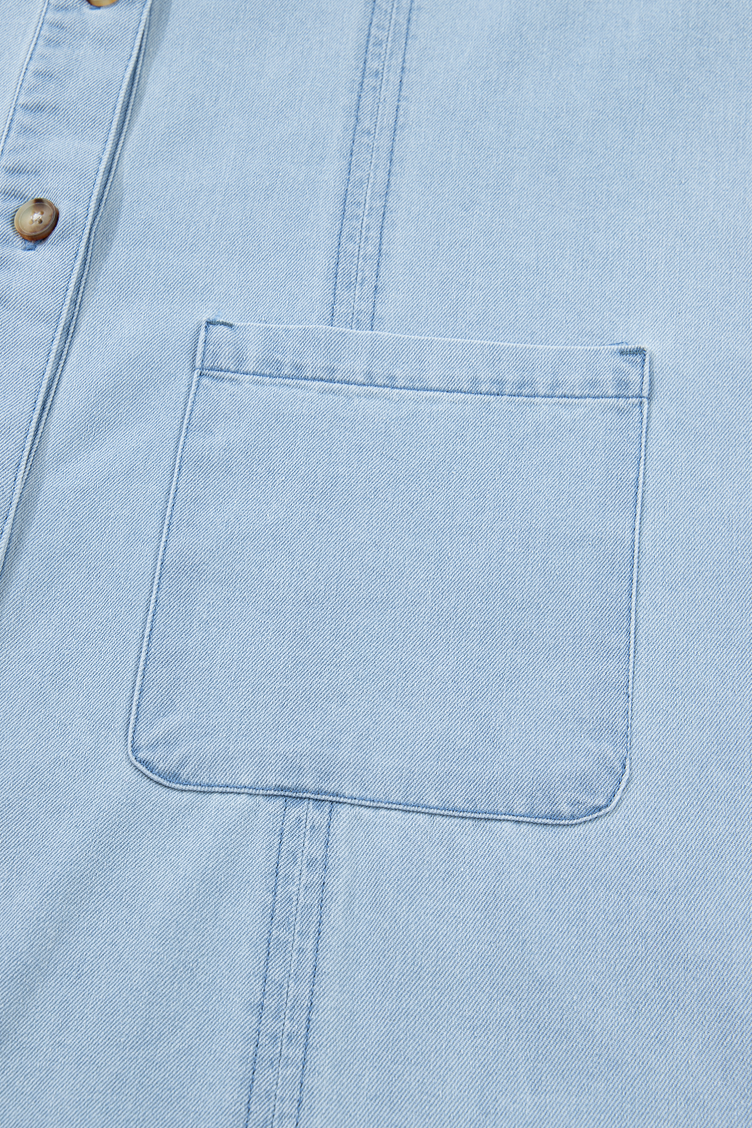Beau Blue Ruffled Edge Collared Shift Denim Dress with Pockets view 16