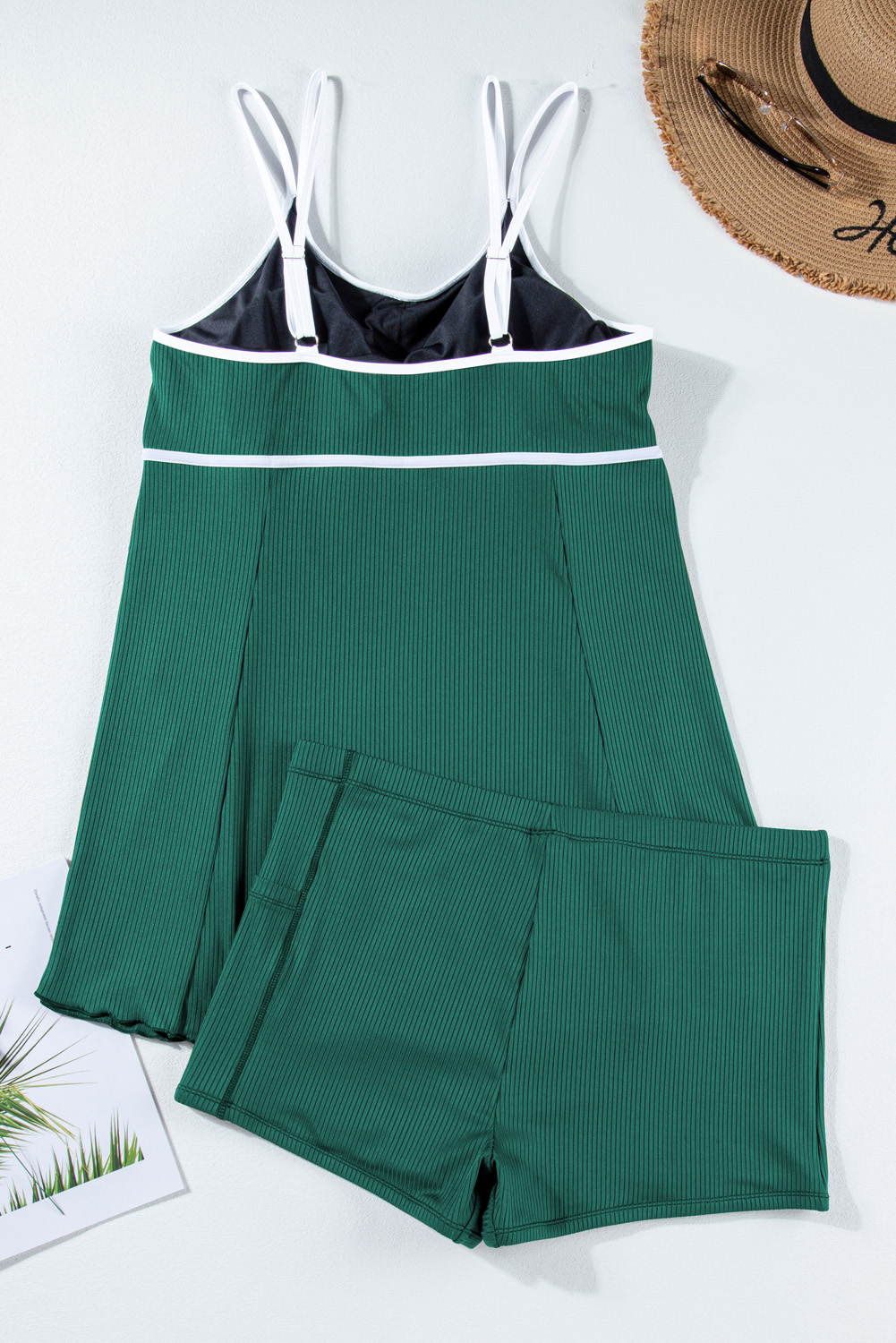 Skobeloff Plus Size Ribbed Contrast Trim Adjustable Straps 2pcs Swimsuit