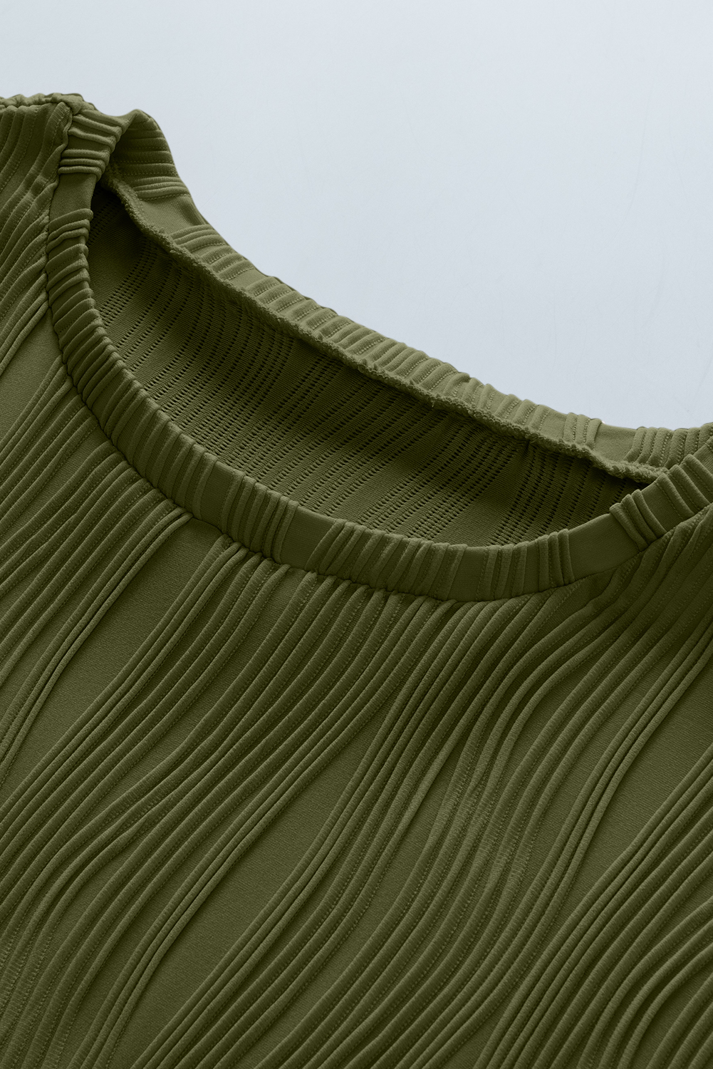 Jungle Green Solid Color Wavy Textured Plus Size Tee