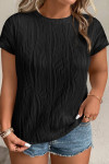 Black Solid Color Wavy Textured Plus Size Tee