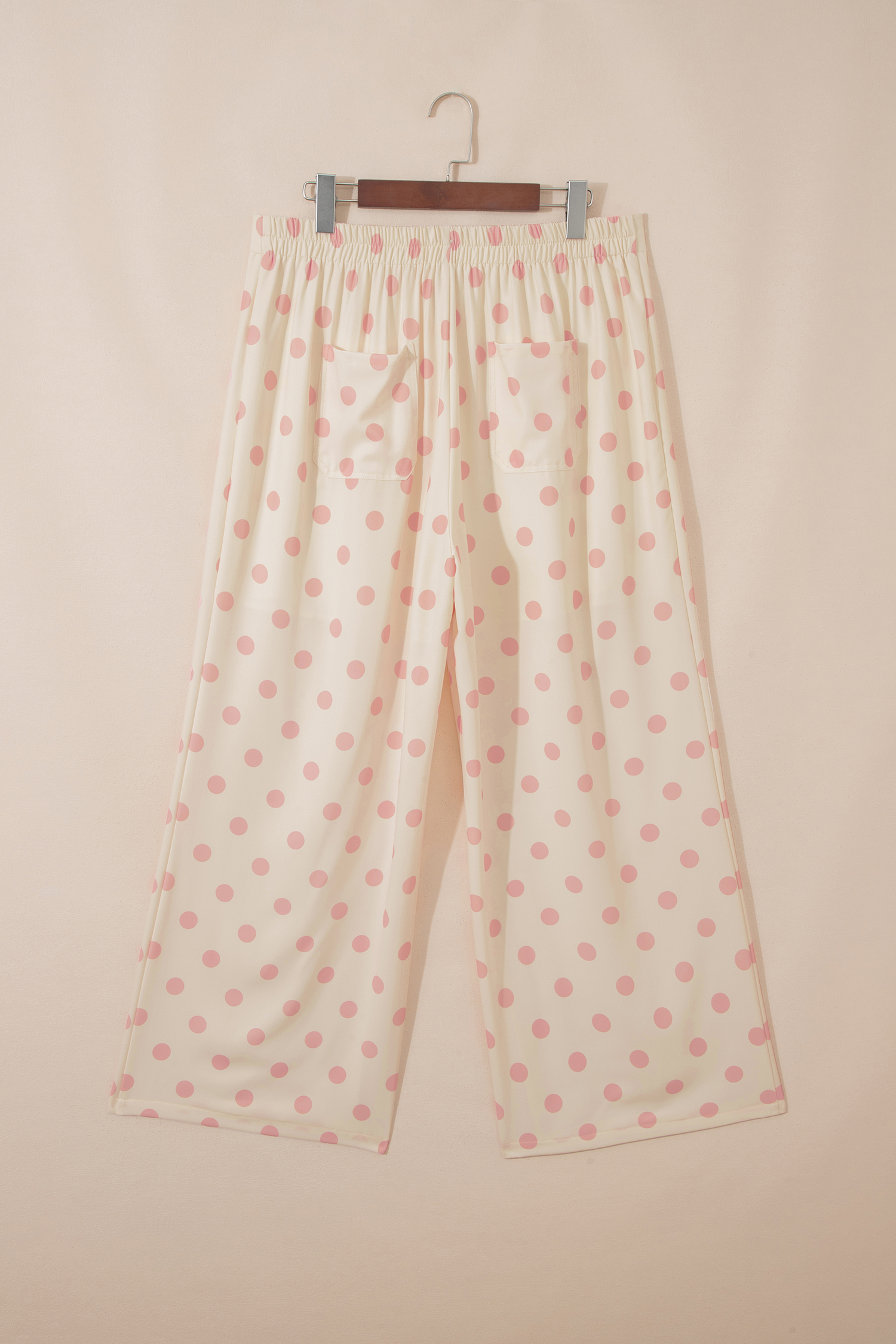 White Polka Dot Print Patched Pocket Mid-rise Straight Leg Pants view 8