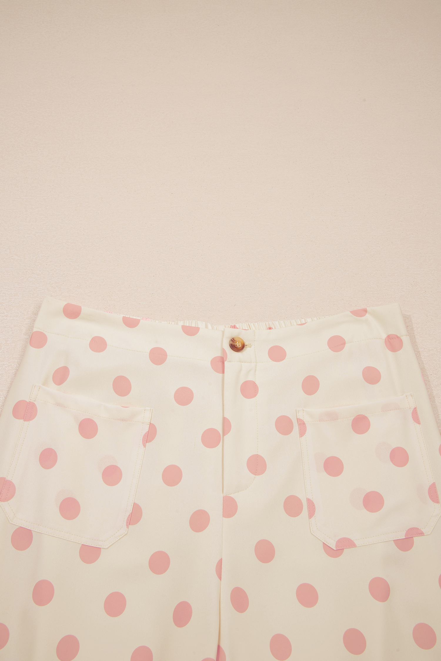 White Polka Dot Print Patched Pocket Mid-rise Straight Leg Pants view 10