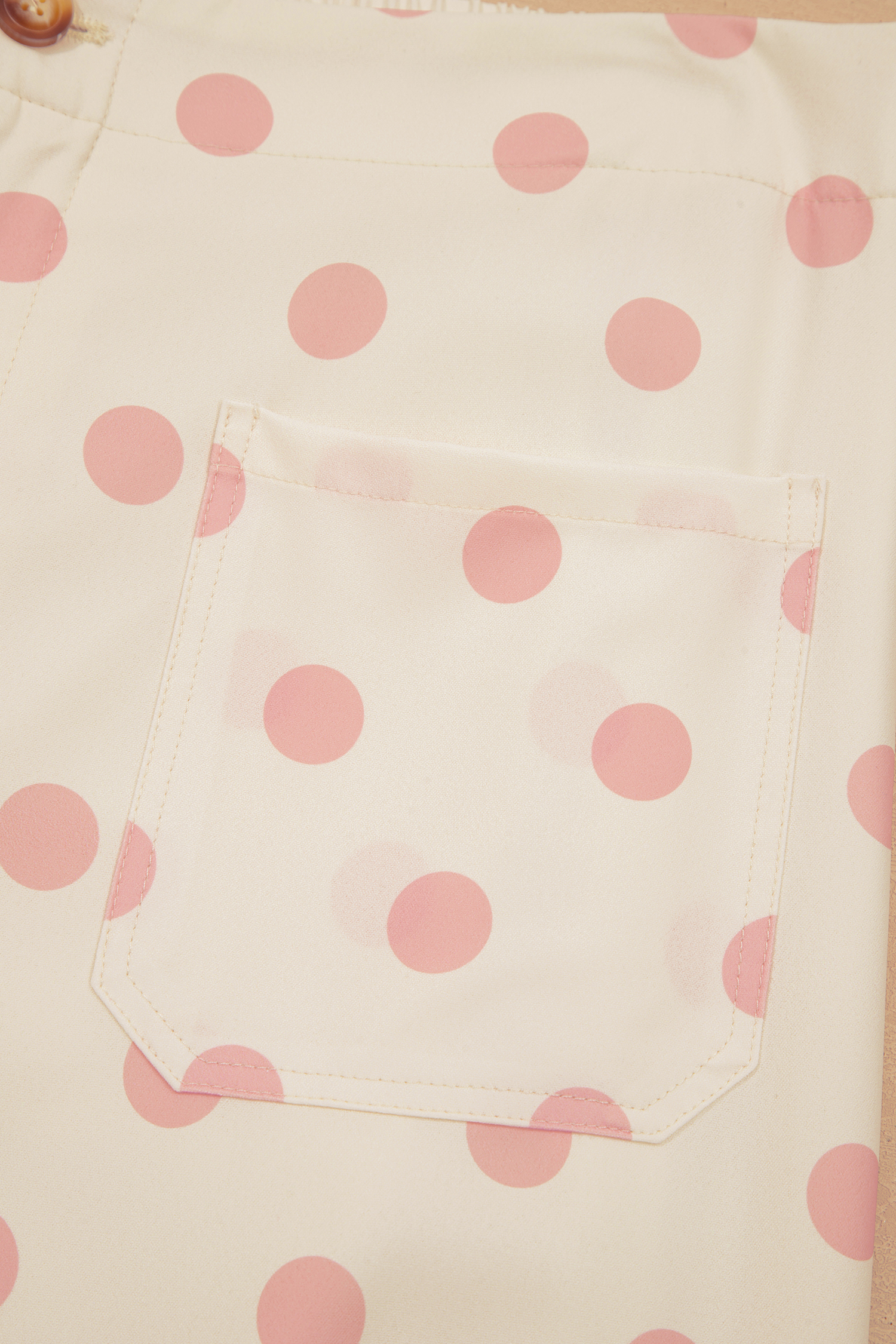 White Polka Dot Print Patched Pocket Mid-rise Straight Leg Pants view 12