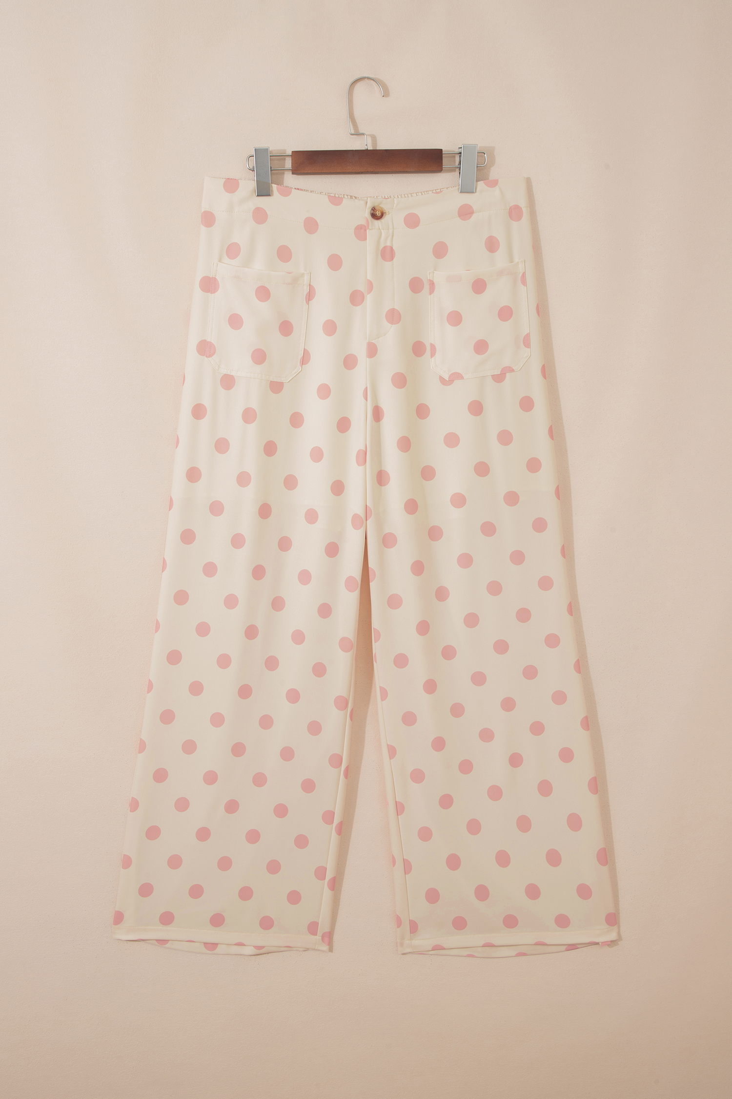 White Polka Dot Print Patched Pocket Mid-rise Straight Leg Pants view 6