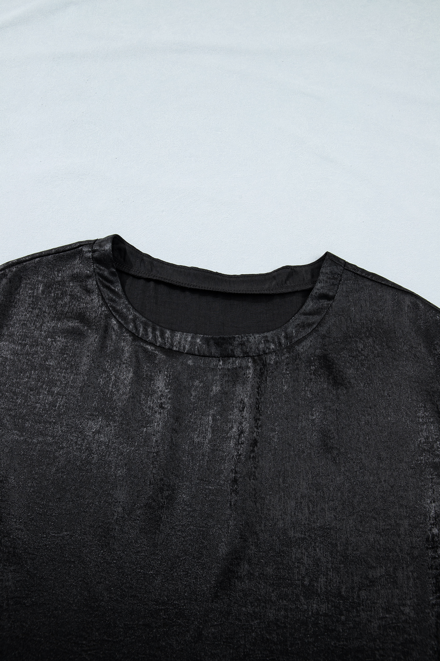 Black Metallic Round Neck Cap Sleeve Tee view 6