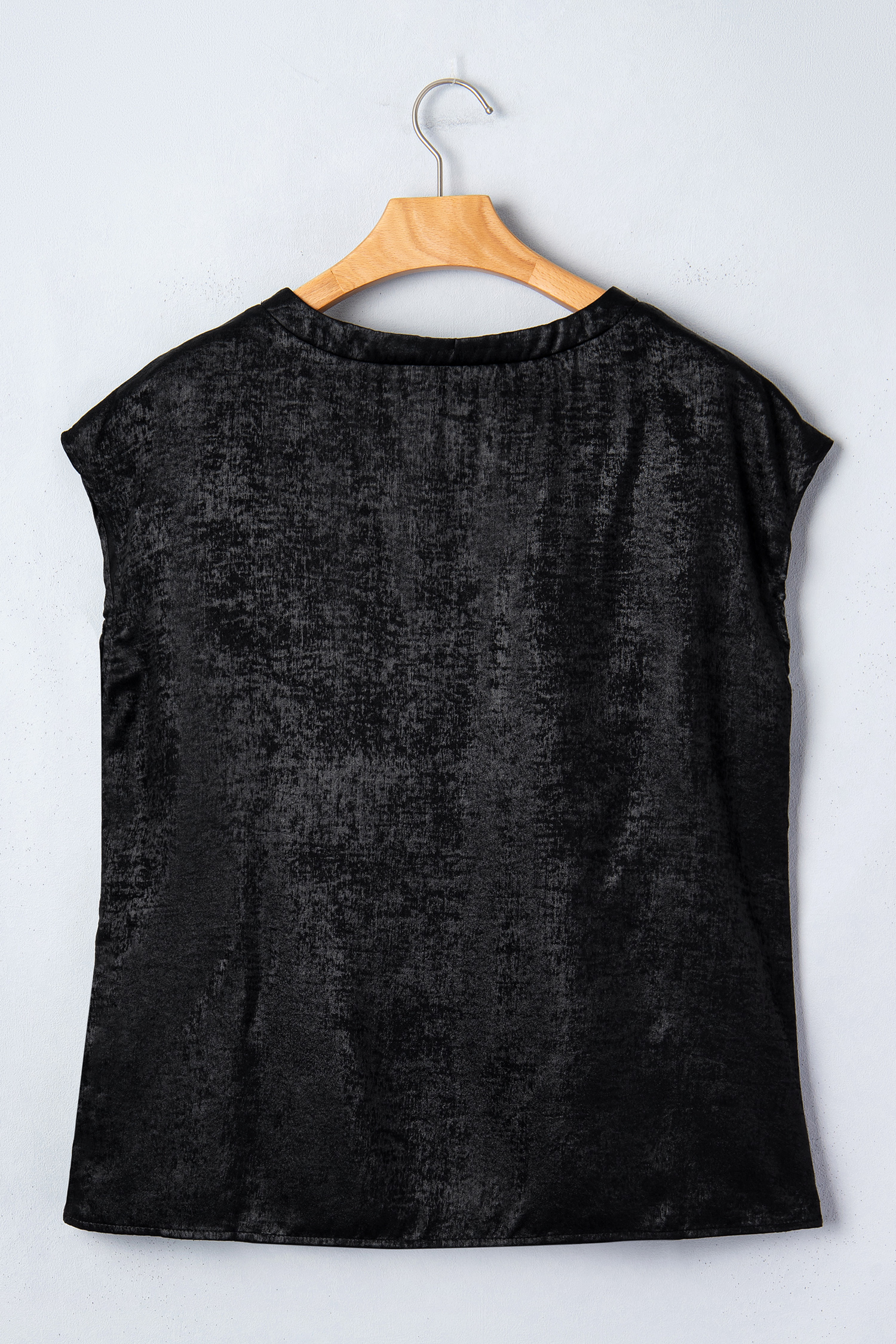 Black Metallic Round Neck Cap Sleeve Tee view 5