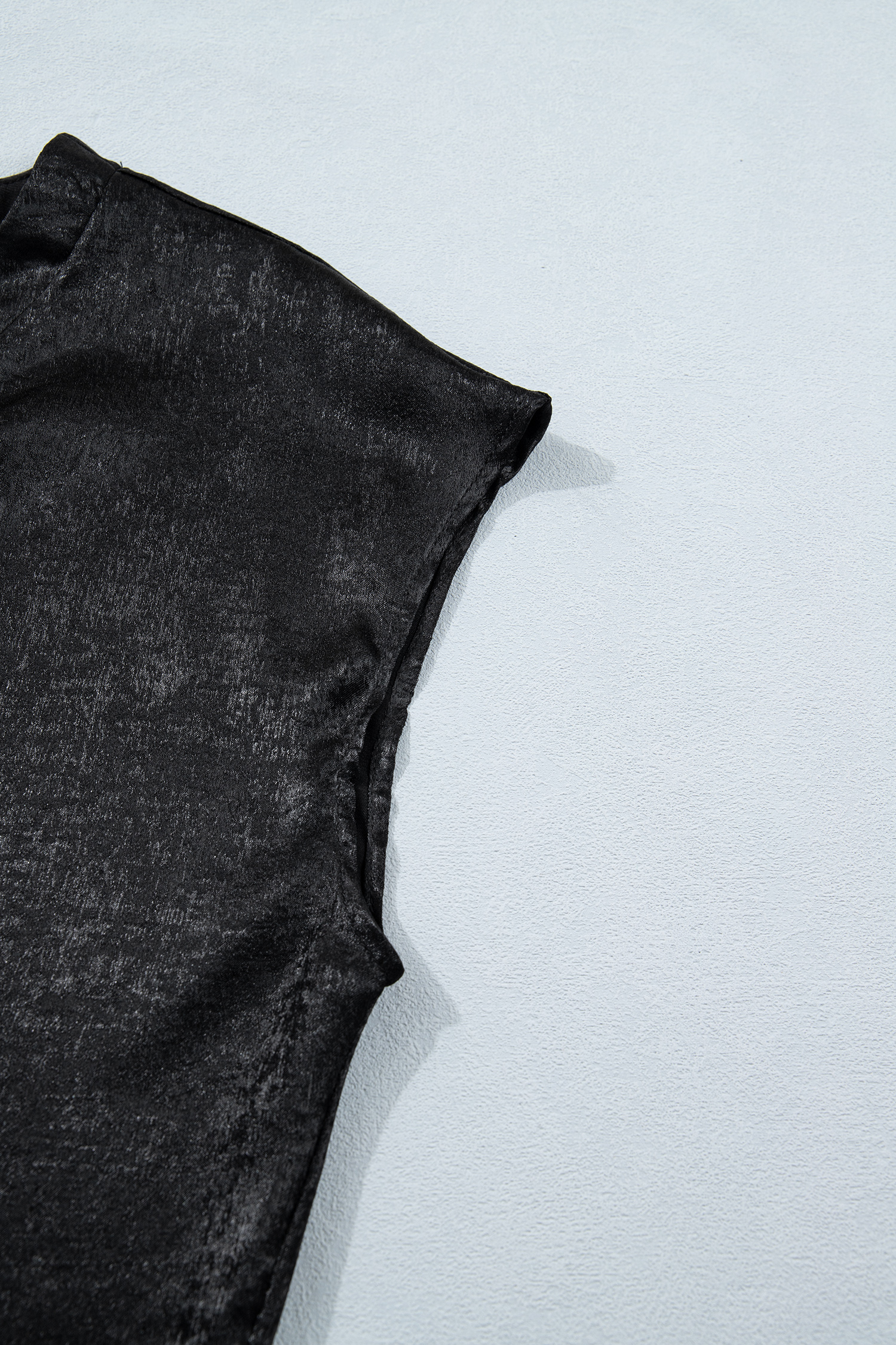 Black Metallic Round Neck Cap Sleeve Tee view 8