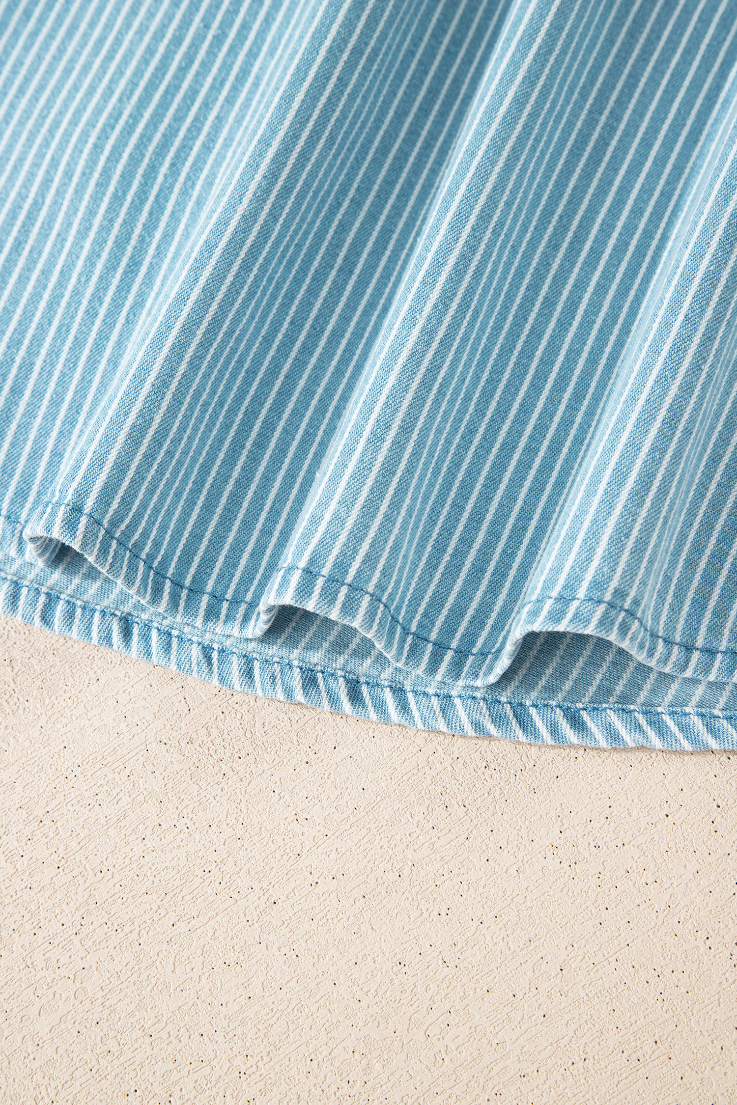 Sky Blue Stripe Cuffed Short Sleeve Button up Loose Shirt view 20
