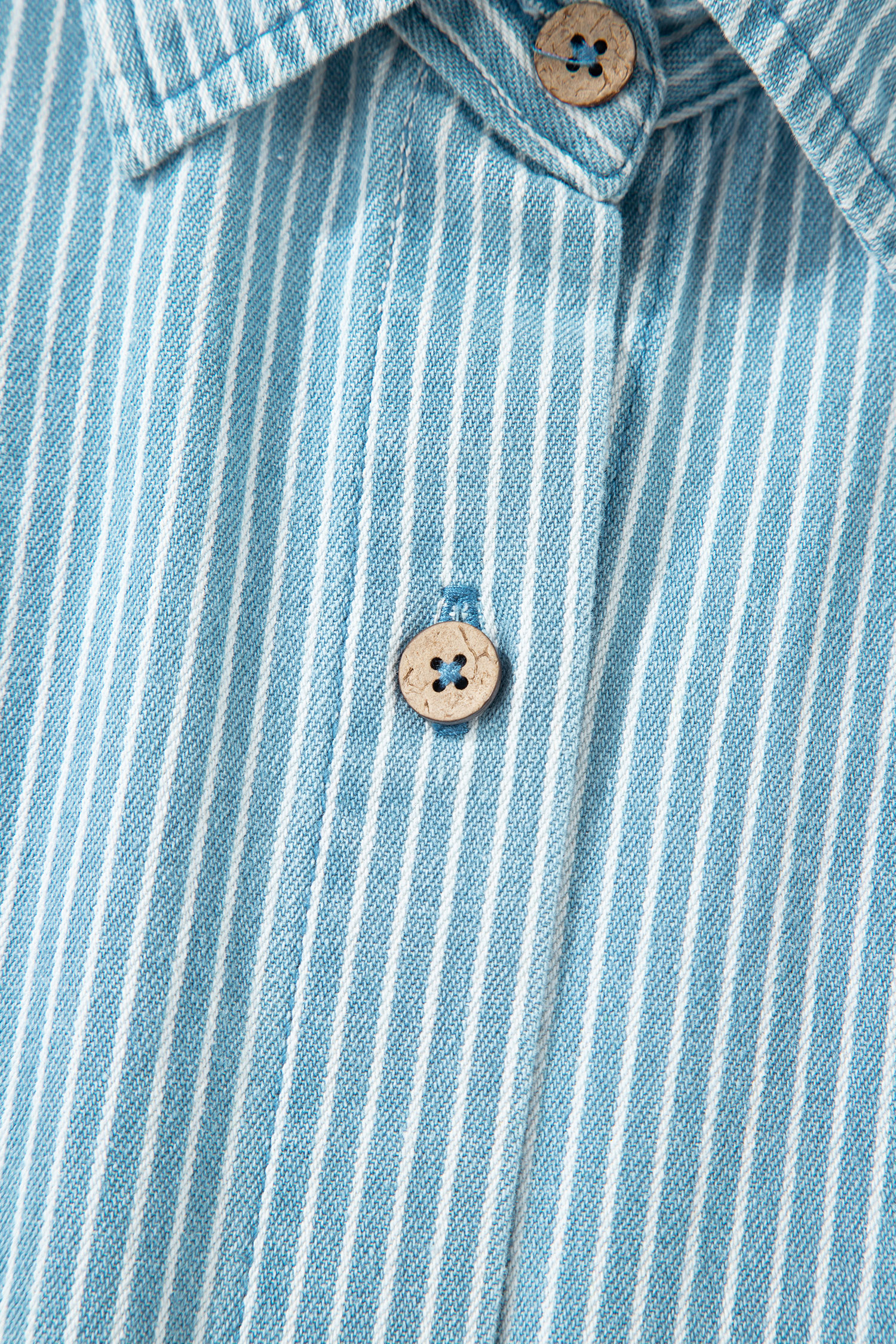 Sky Blue Stripe Cuffed Short Sleeve Button up Loose Shirt view 16