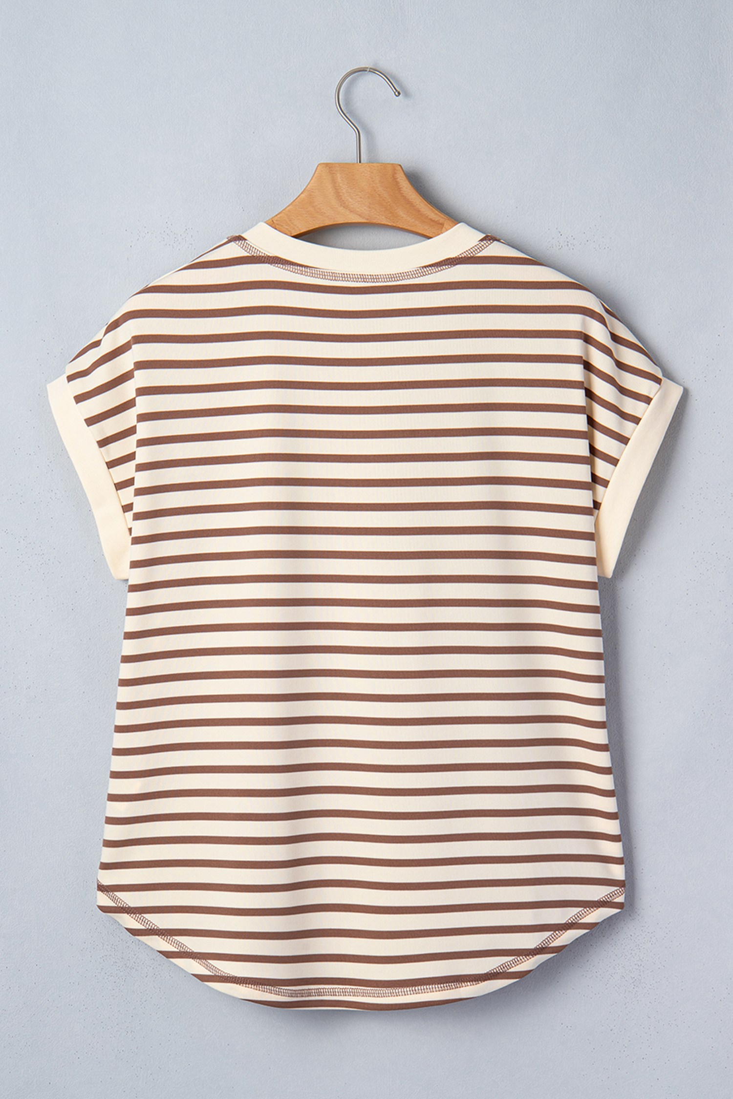 Khaki Stripe Half Buttons Round Neck T Shirt view 14