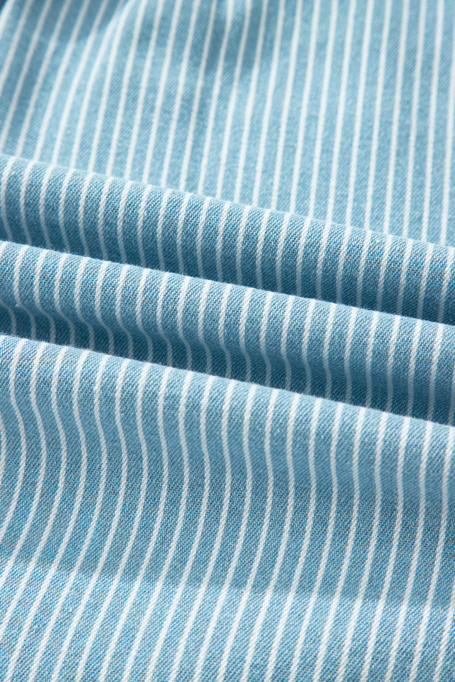 Sky Blue Stripe Cuffed Short Sleeve Button up Loose Shirt view 14