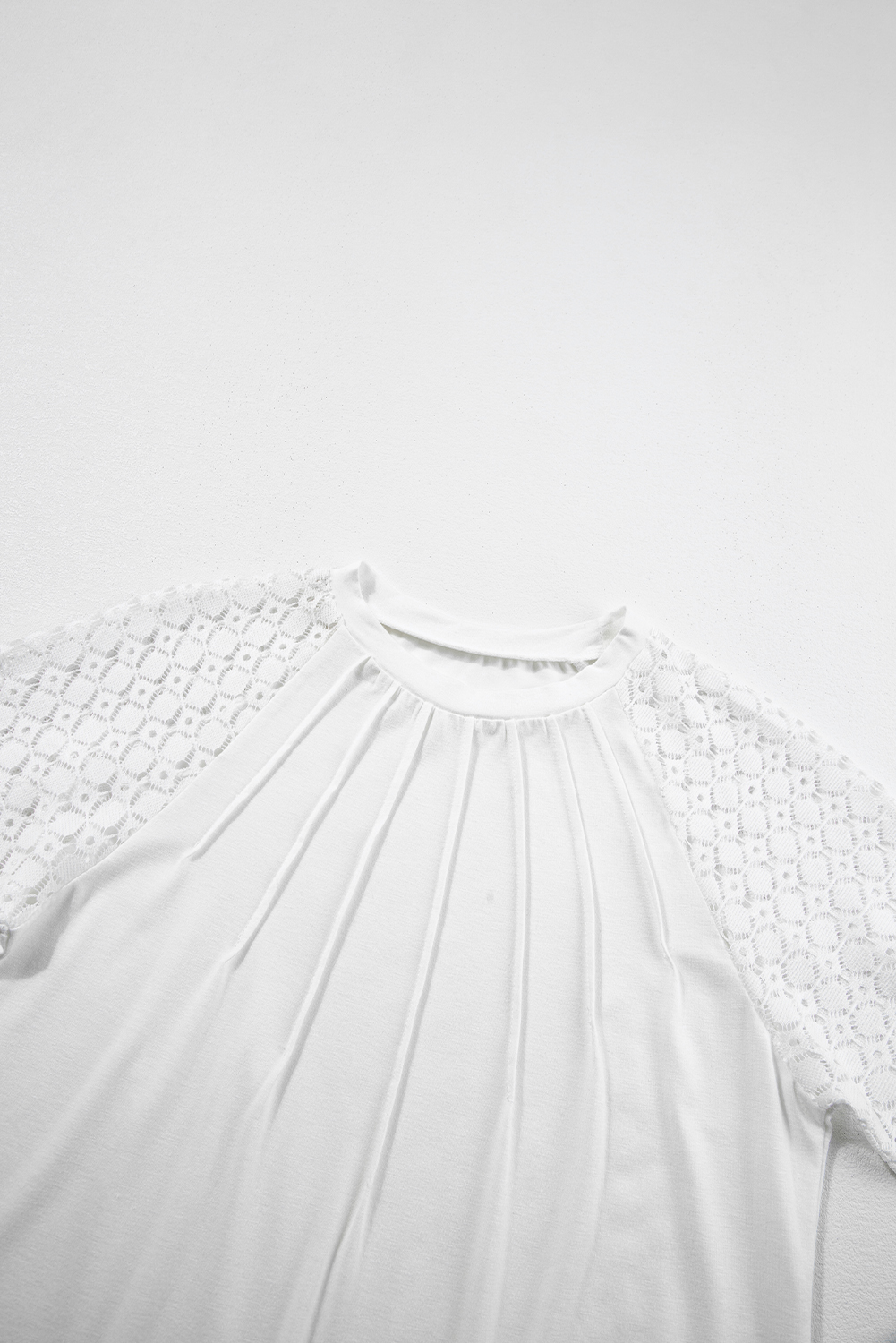 White Seamed Detail Contrast Lace Raglan Sleeve Tee view 12