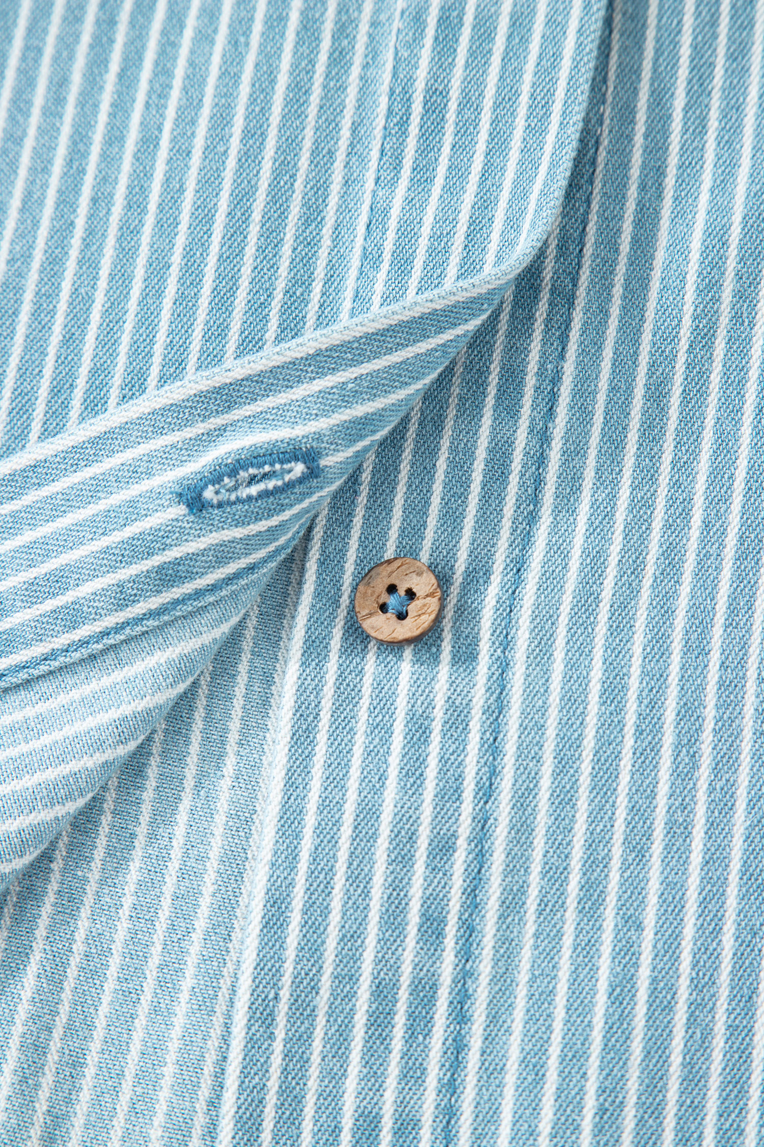 Sky Blue Stripe Cuffed Short Sleeve Button up Loose Shirt view 18