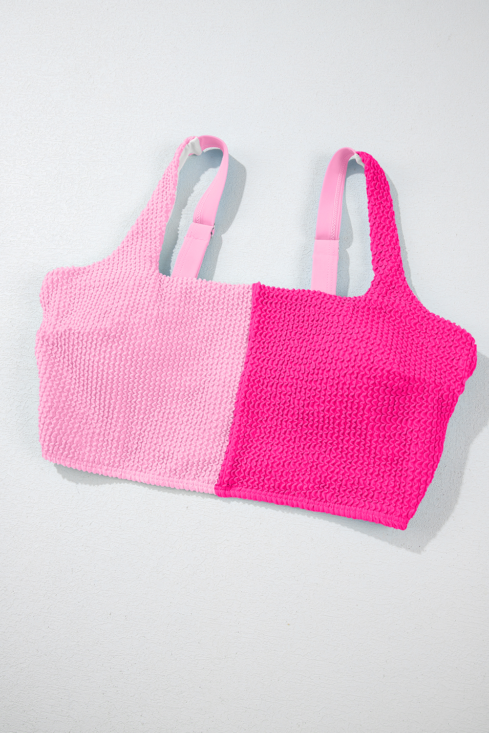 Pink Corded Colorblock Square Neck Bikini Swimsuit view 9