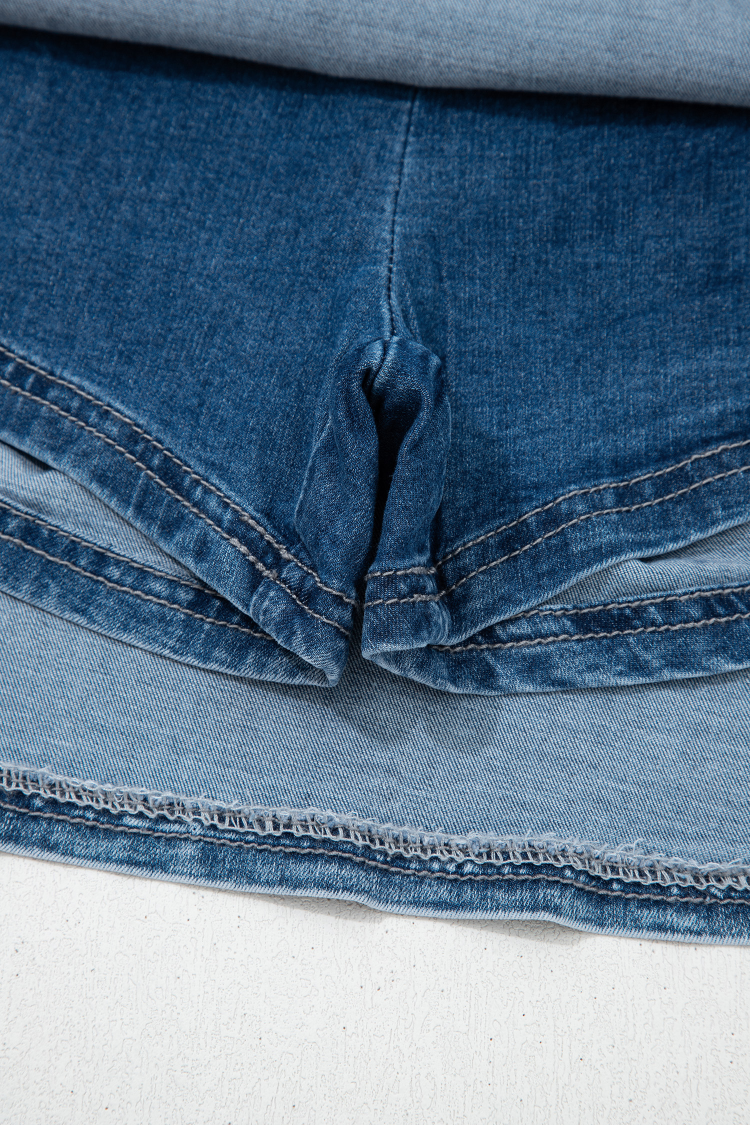 Ashleigh Blue Denim Pearl Embellished Elastic Waist Mini Skort