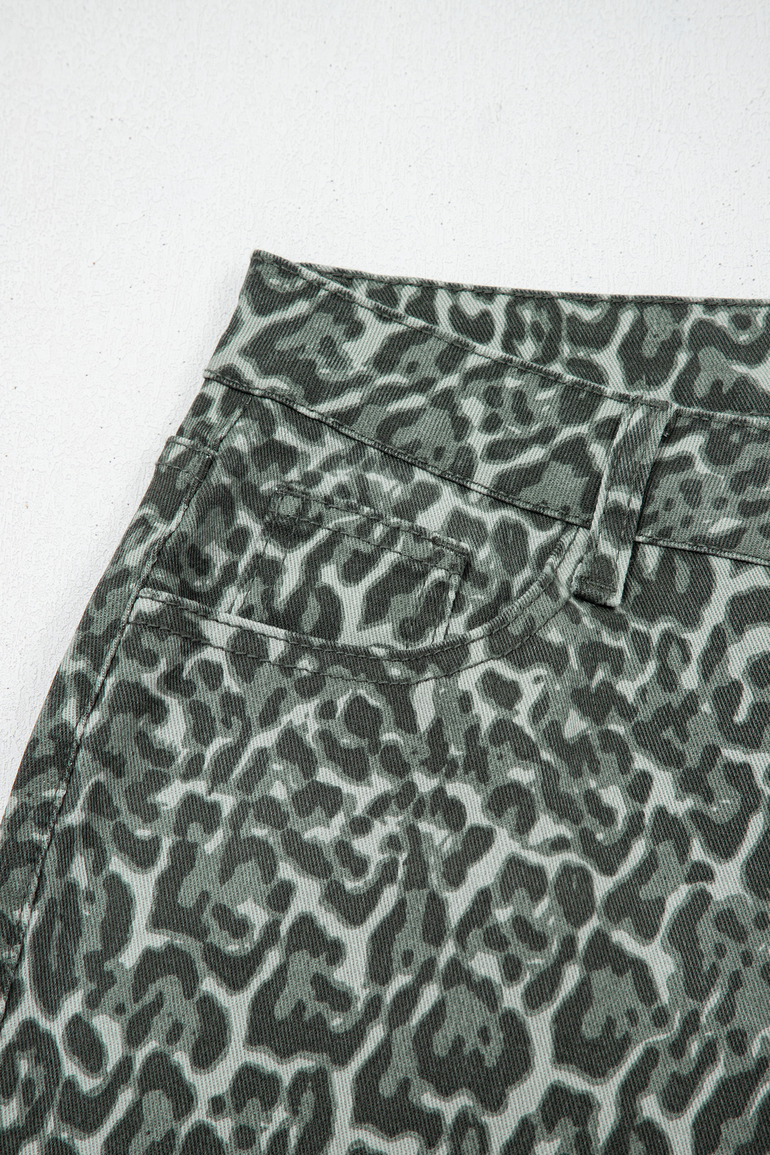 Gray Leopard Frayed Edge Wide Leg High Waist Jeans view 19