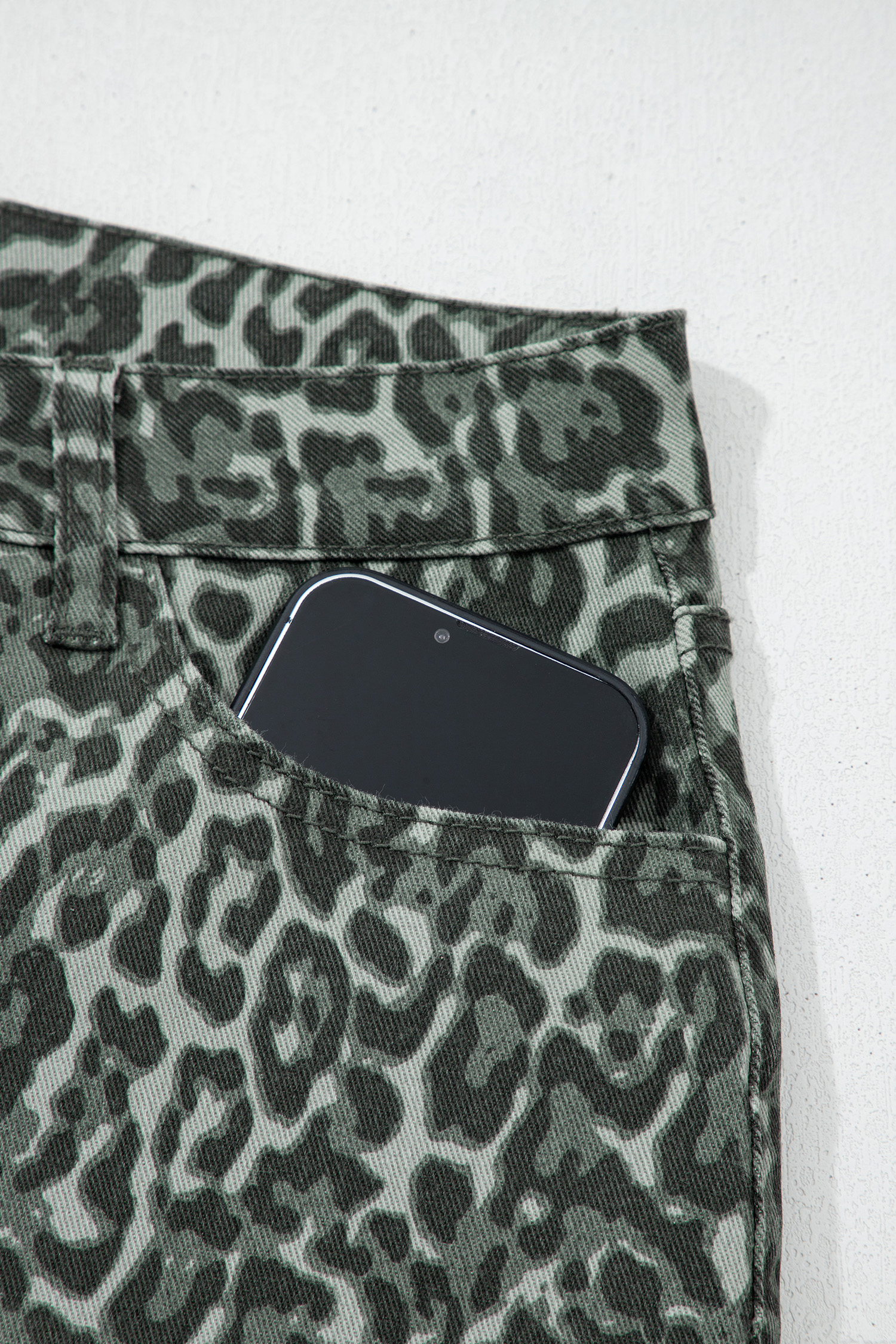 Gray Leopard Frayed Edge Wide Leg High Waist Jeans view 17