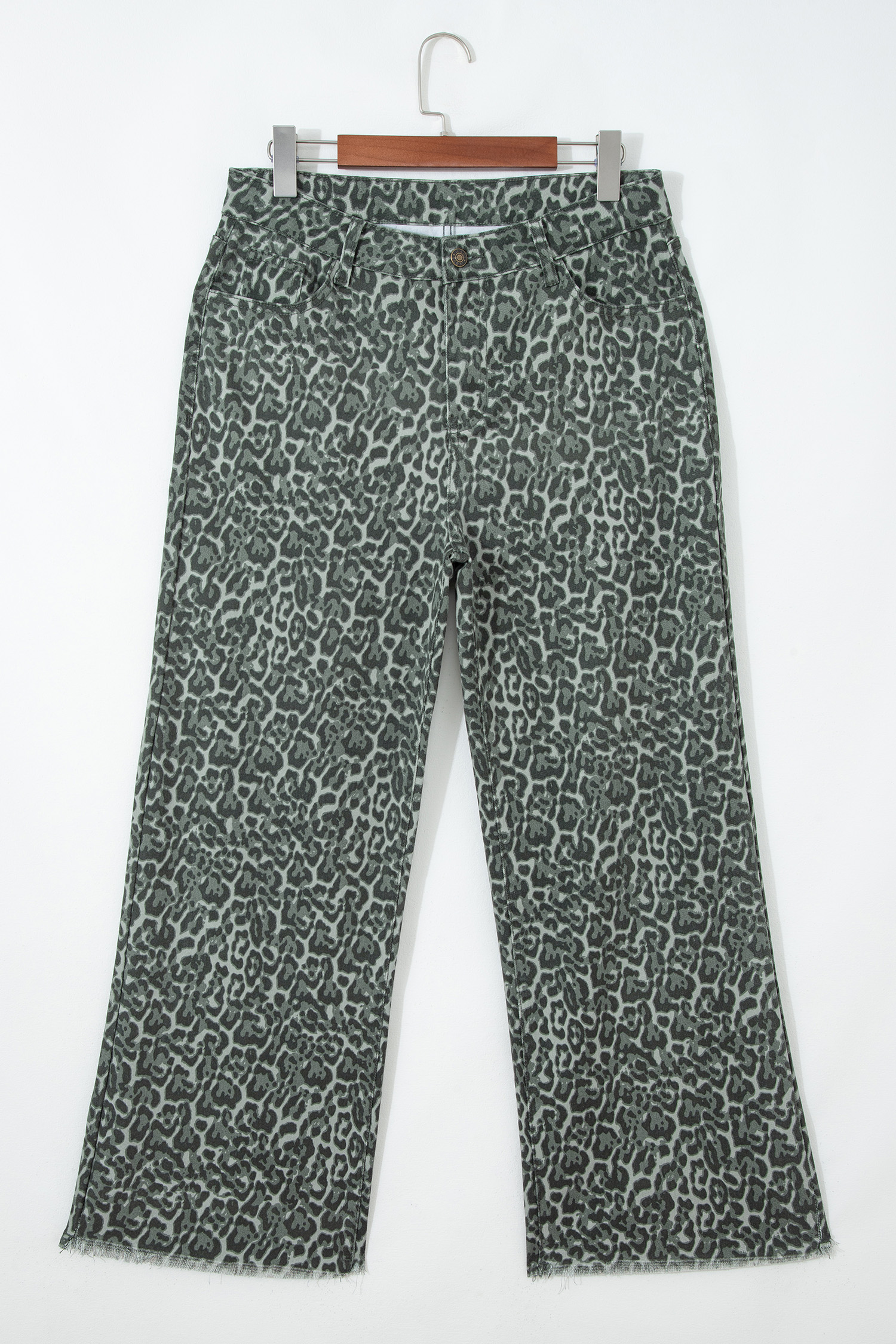 Gray Leopard Frayed Edge Wide Leg High Waist Jeans view 7