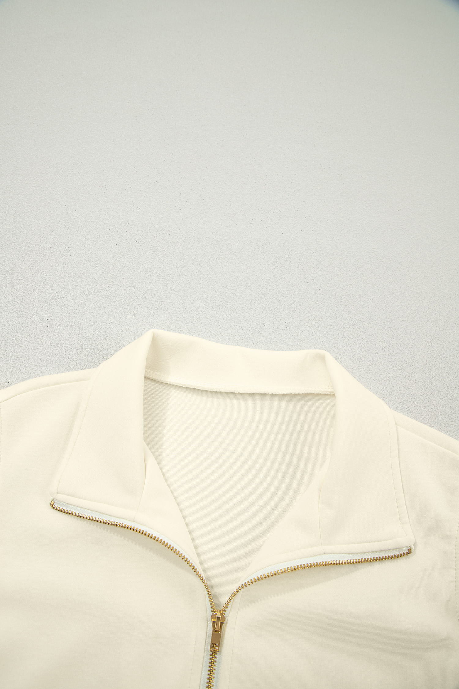 Beige Zipped up Collared Ruffled Short Sleeve Blouse view 7