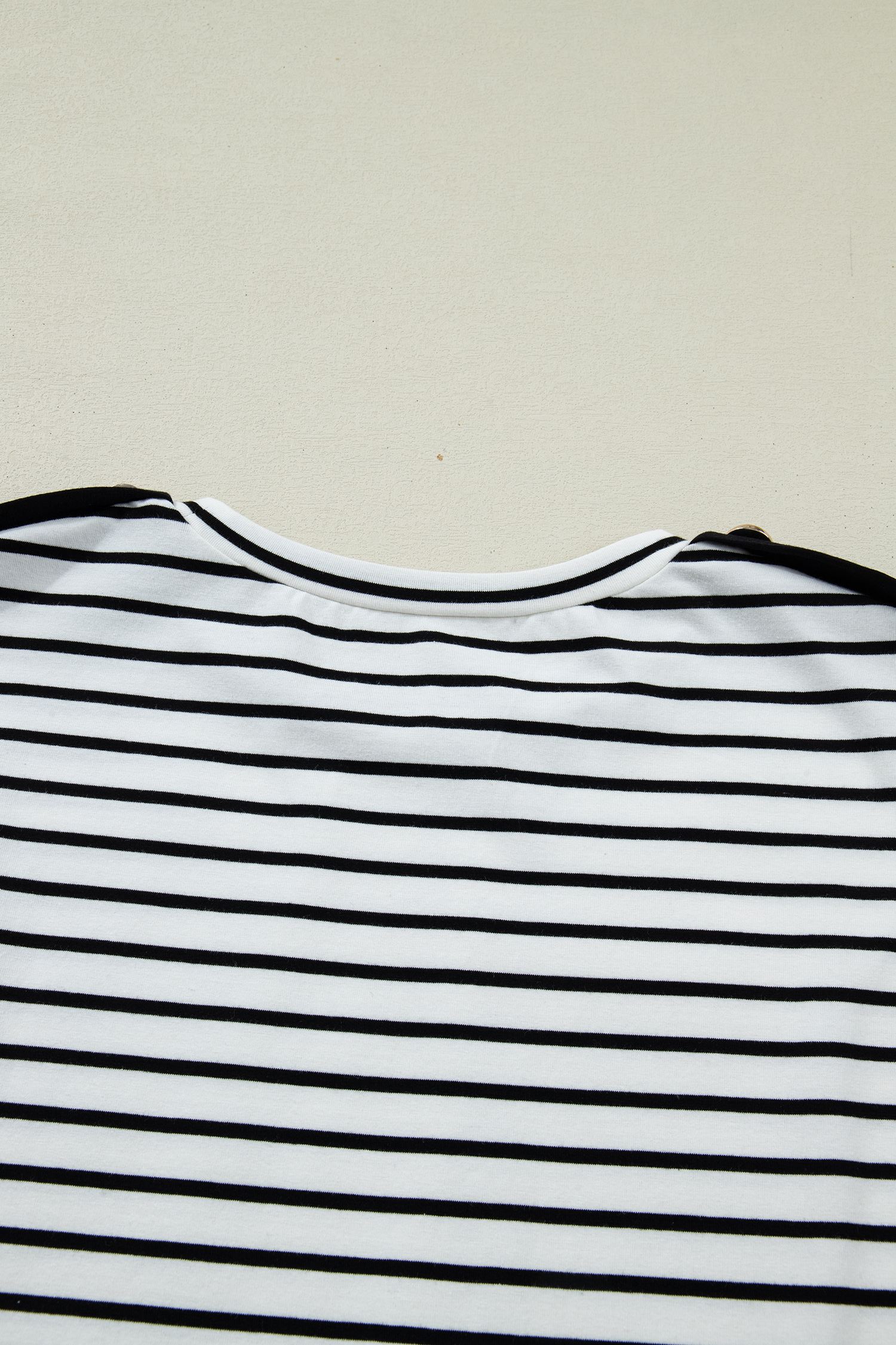 Black Stripe Cuffed Sleeve Button Detail Loose Tee view 22