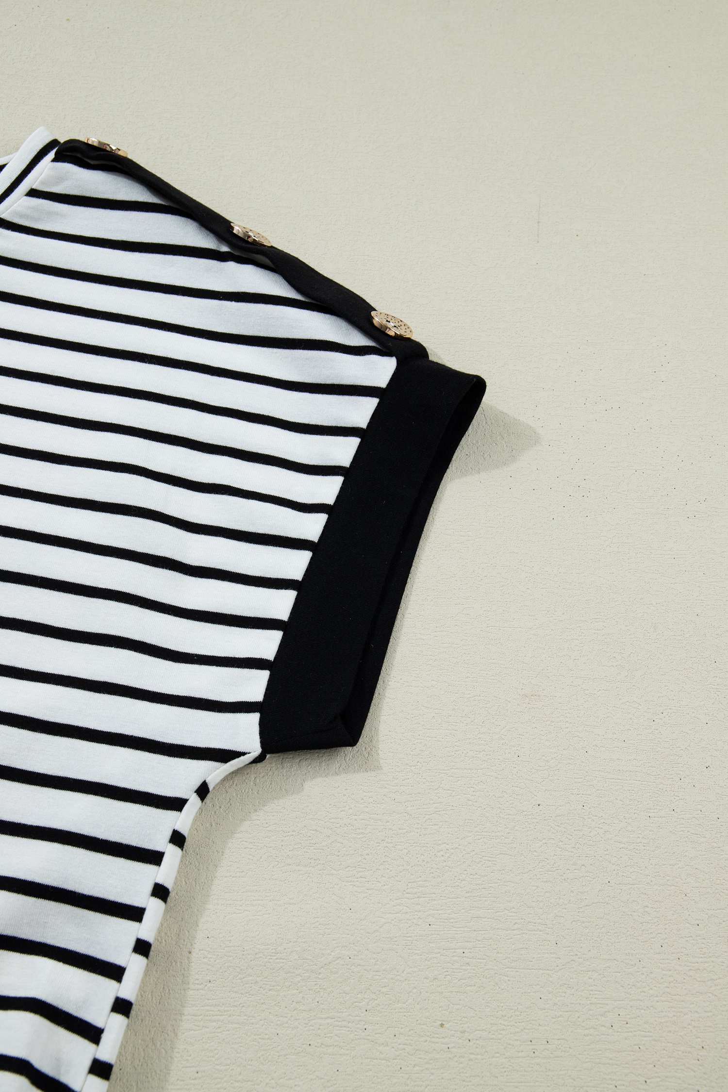 Black Stripe Cuffed Sleeve Button Detail Loose Tee view 19