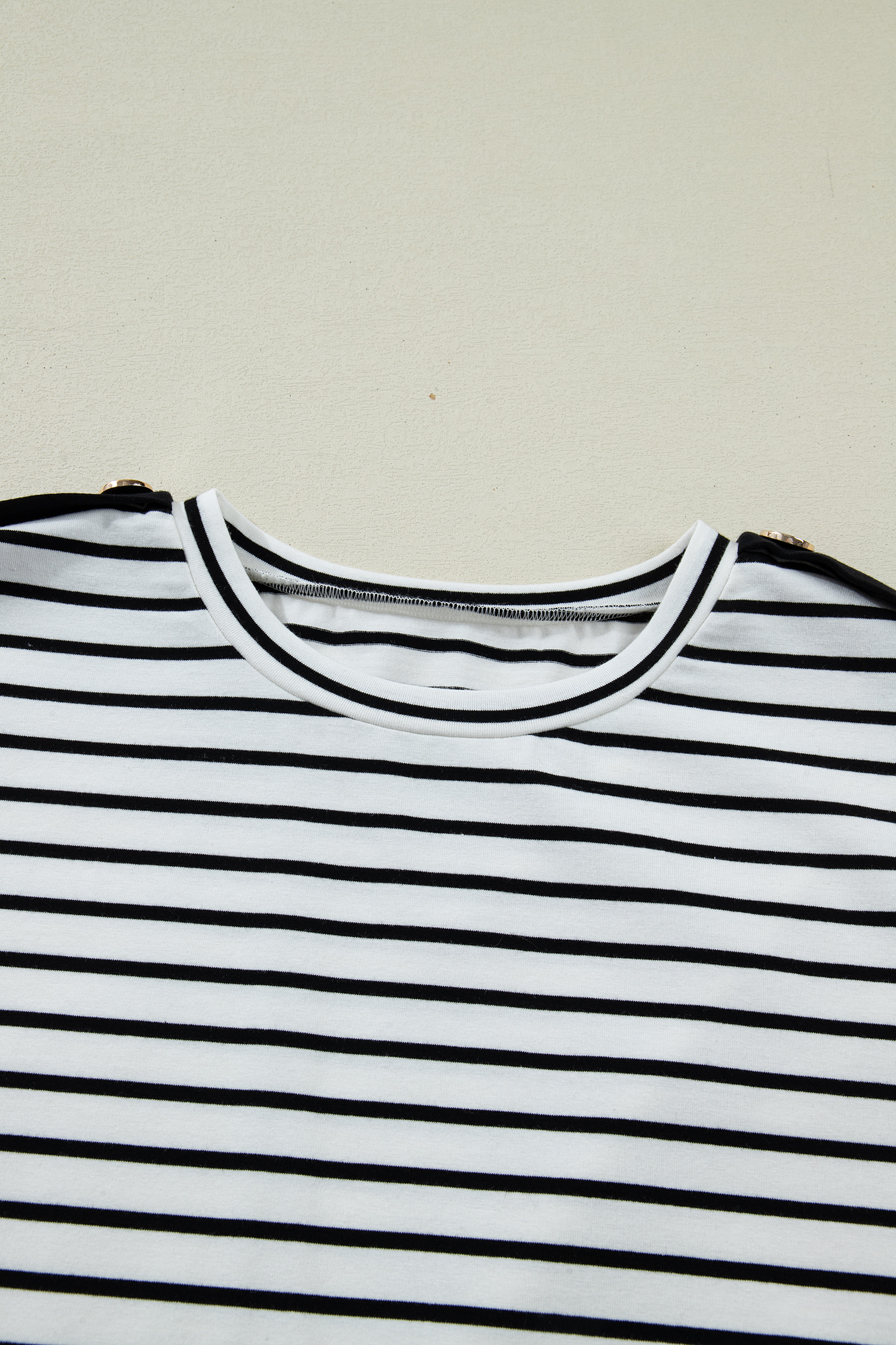 Black Stripe Cuffed Sleeve Button Detail Loose Tee view 18