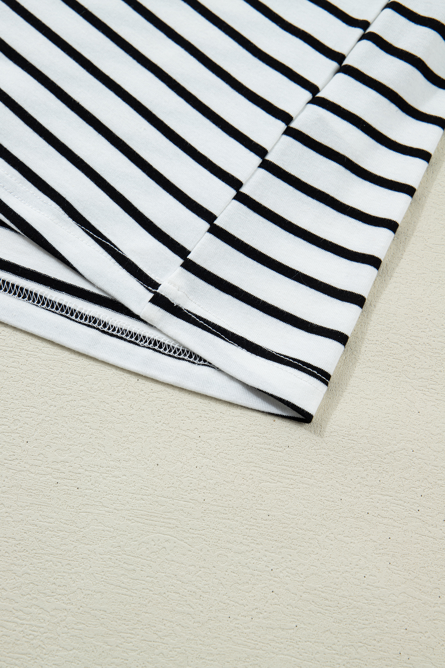 Black Stripe Cuffed Sleeve Button Detail Loose Tee view 21