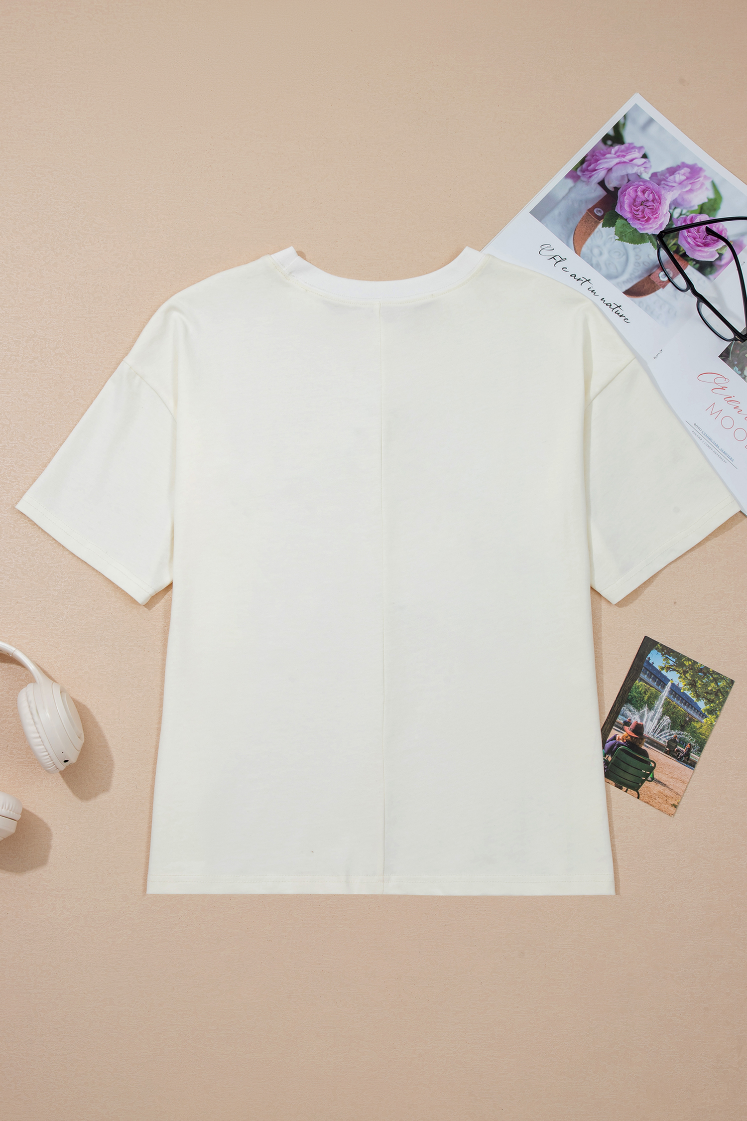 Beige Star Print Stud Detail Cotton Jersey Top view 14