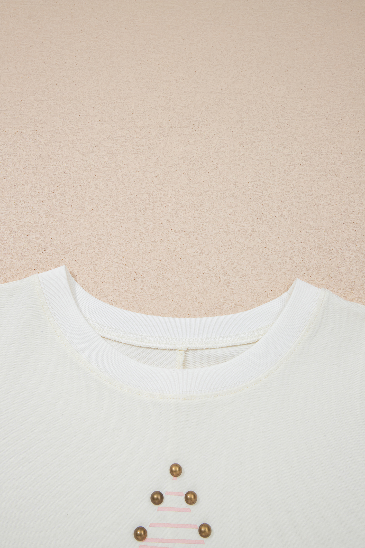 Beige Star Print Stud Detail Cotton Jersey Top view 15