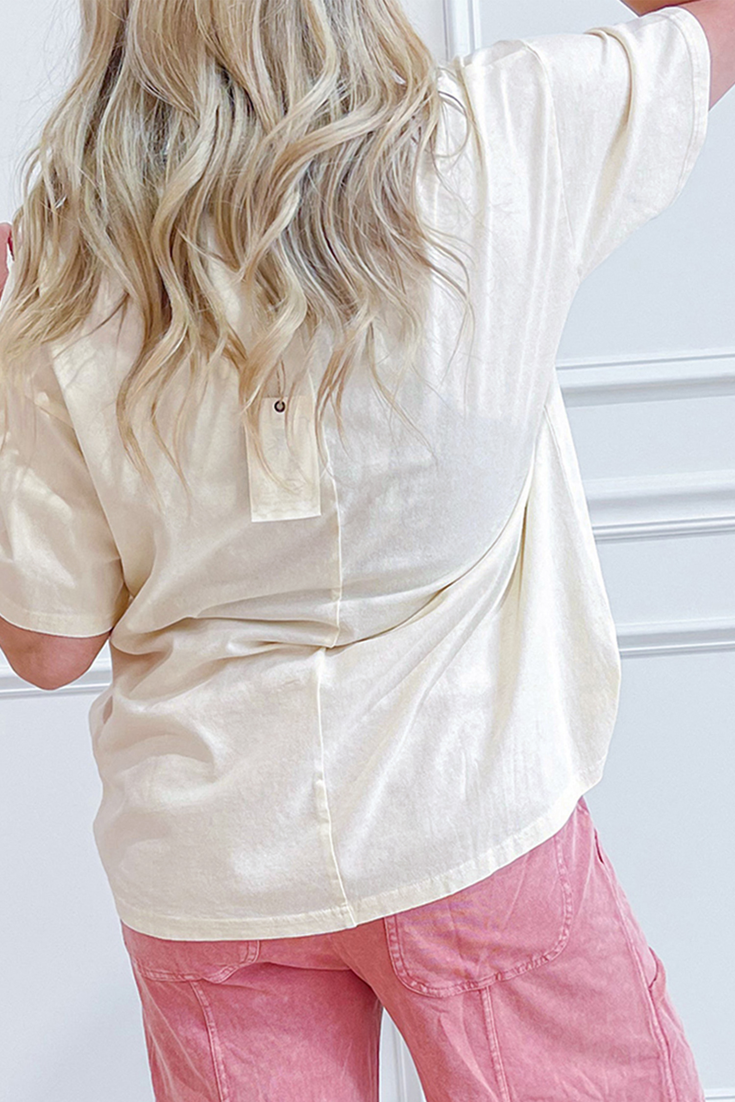 Beige Star Print Stud Detail Cotton Jersey Top view 2