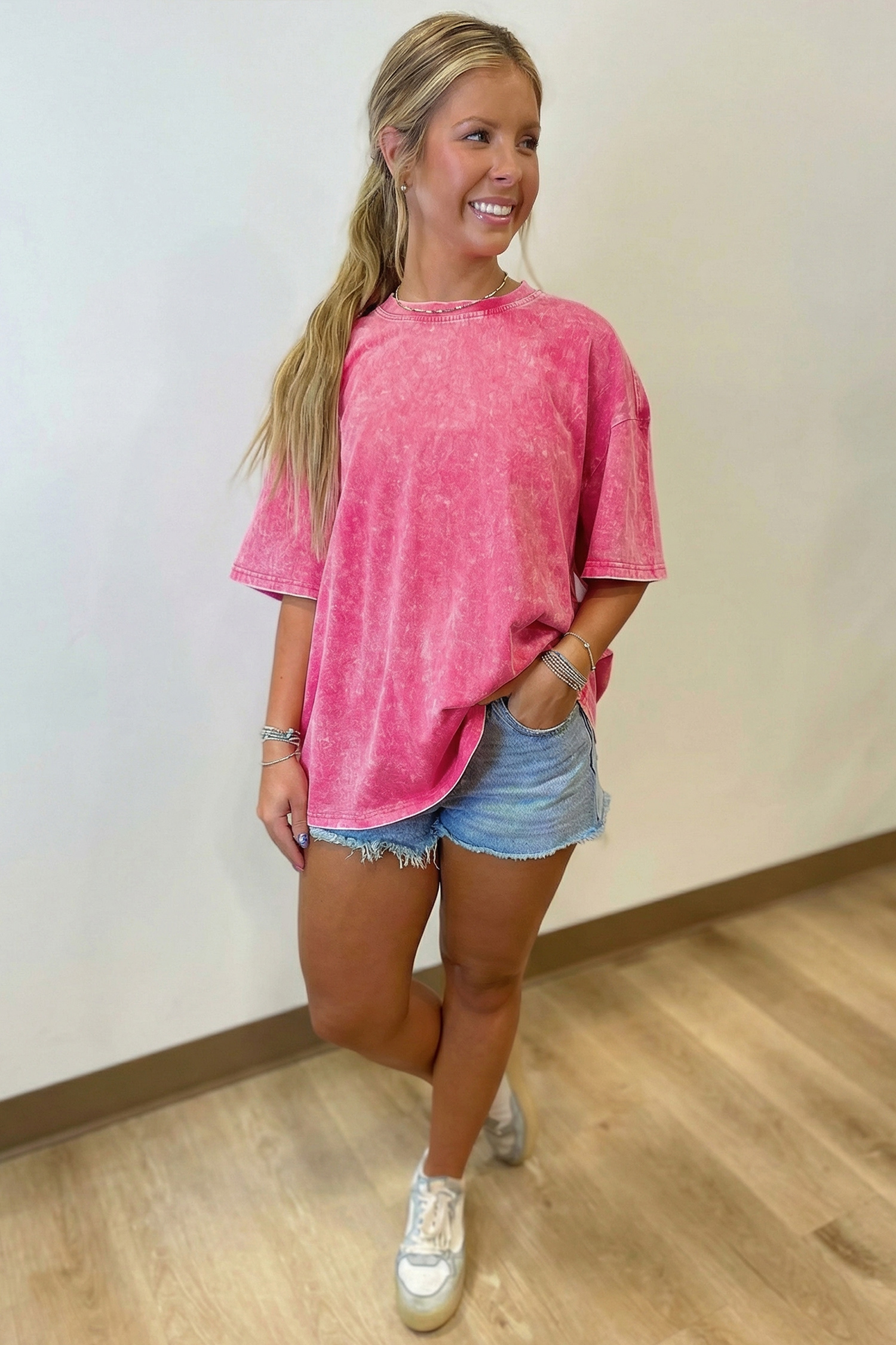 Sachet Pink Solid Color Cotton Mineral Washed Oversize Tee view 10