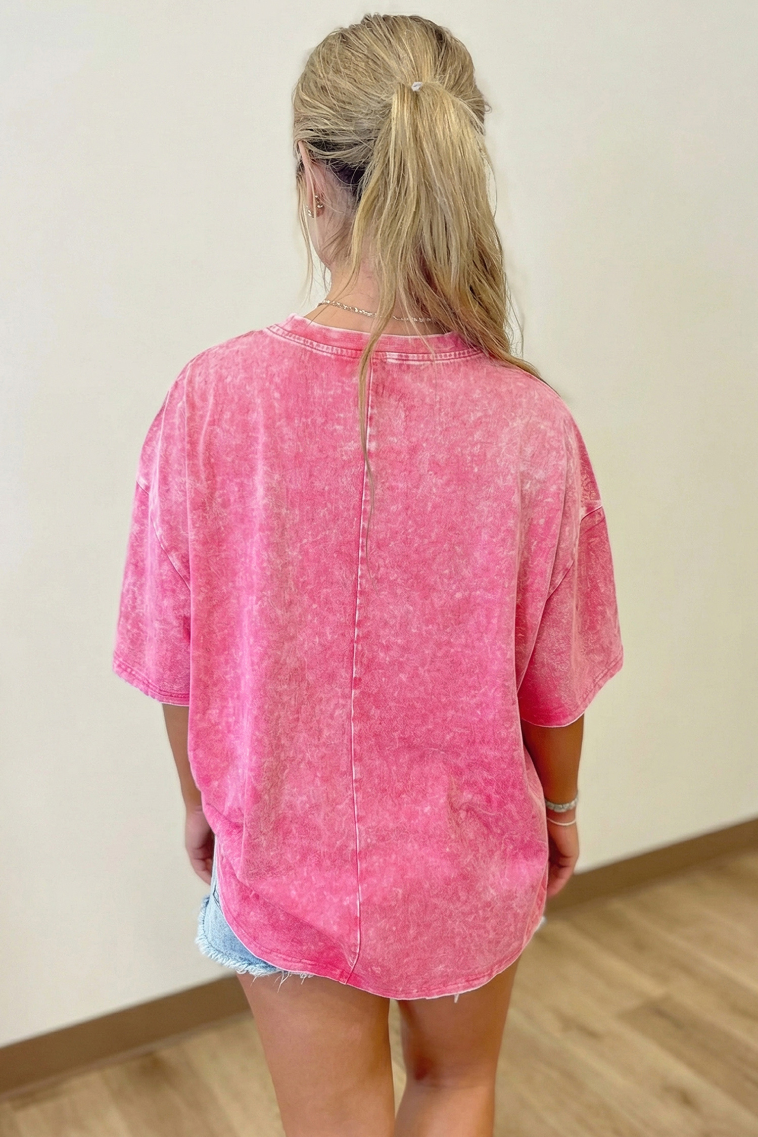 Sachet Pink Solid Color Cotton Mineral Washed Oversize Tee view 2