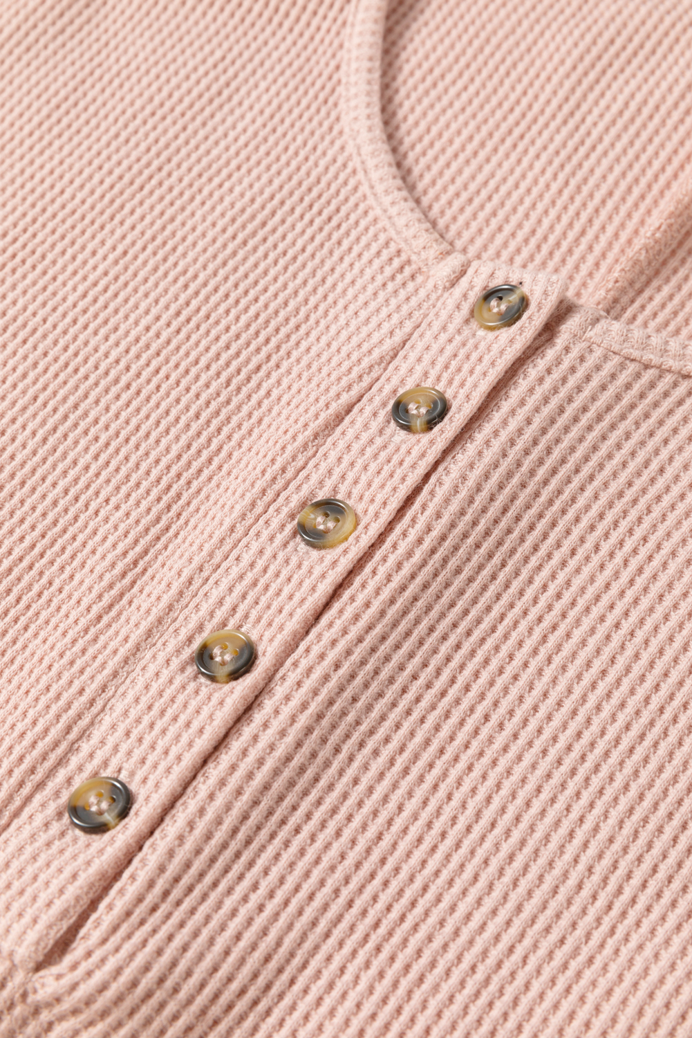Light Pink Waffle Sleeveless U Neck Buttons Romper With Pockets view 20