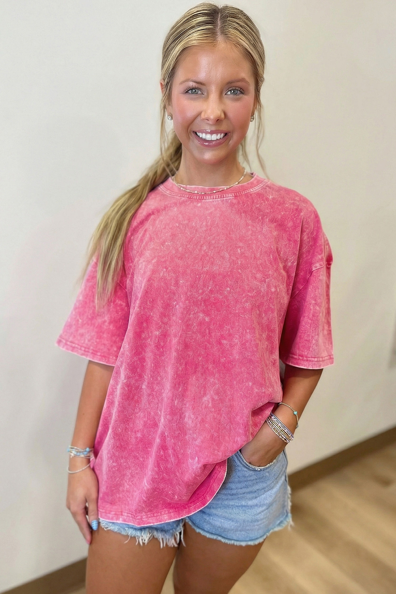 Sachet Pink Solid Color Cotton Mineral Washed Oversize Tee view 11