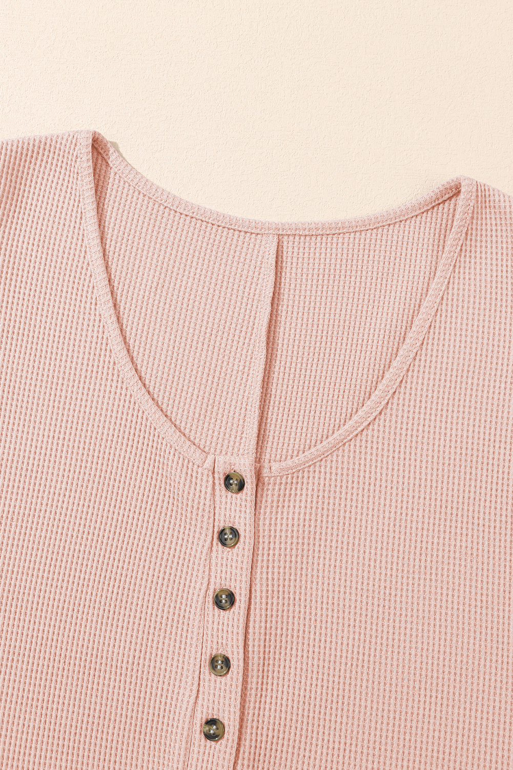 Light Pink Waffle Sleeveless U Neck Buttons Romper With Pockets view 13