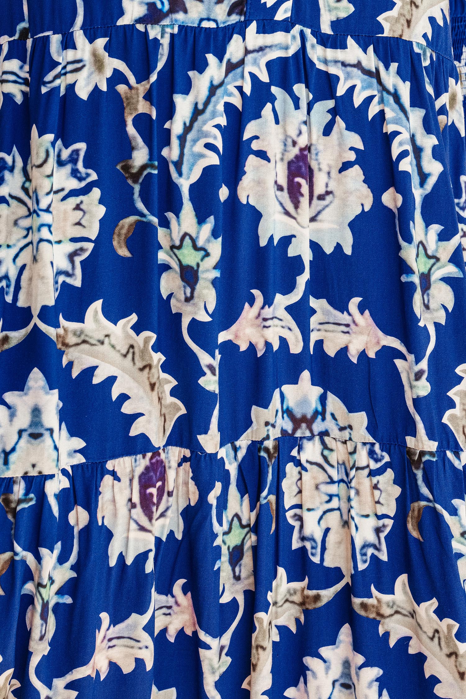 Blue Wild Floral Print Frilled Collar Half Sleeve Long Dress view 9