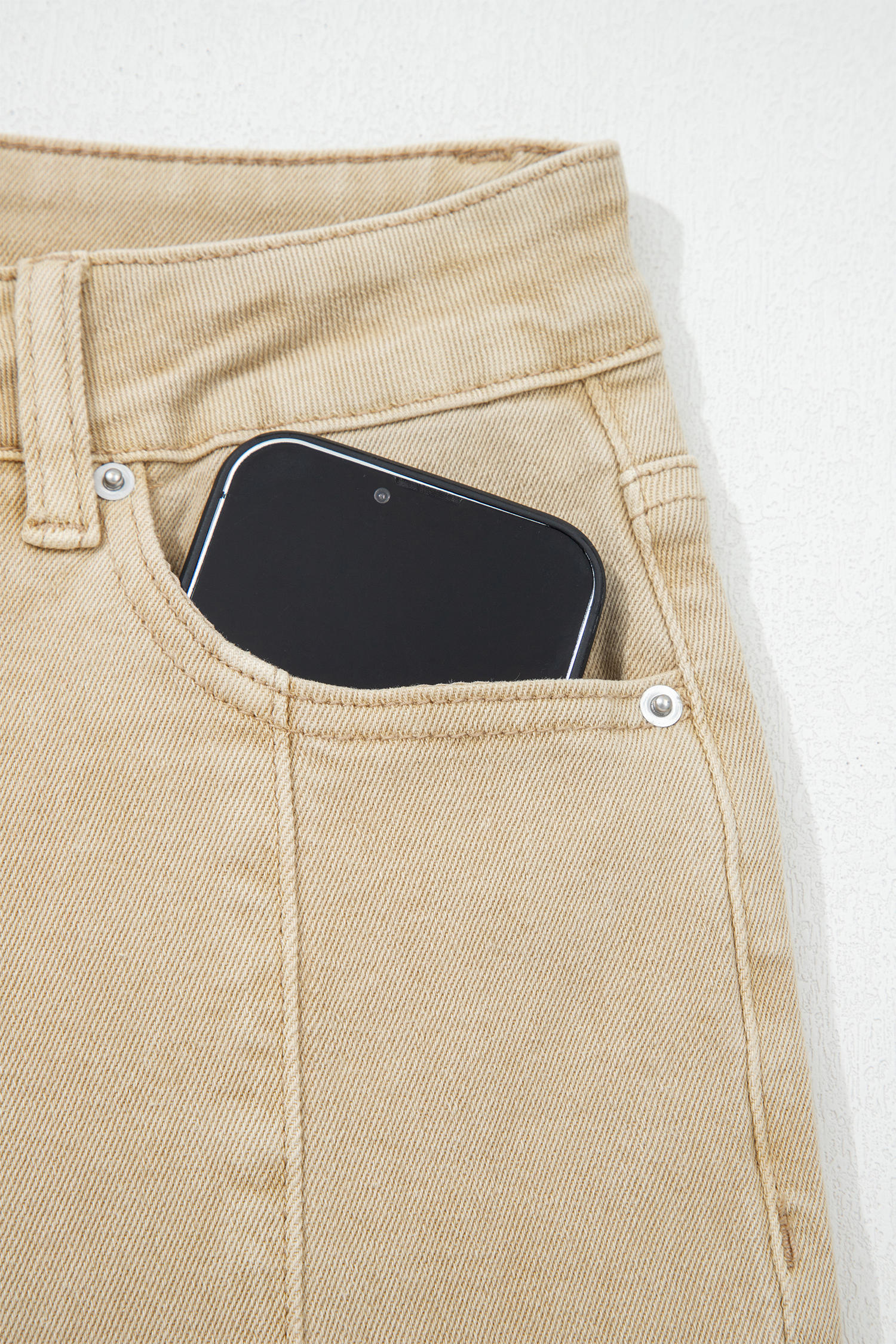 Apricot Solid Color Seamed Center Wide Leg Cropped Jeans view 11