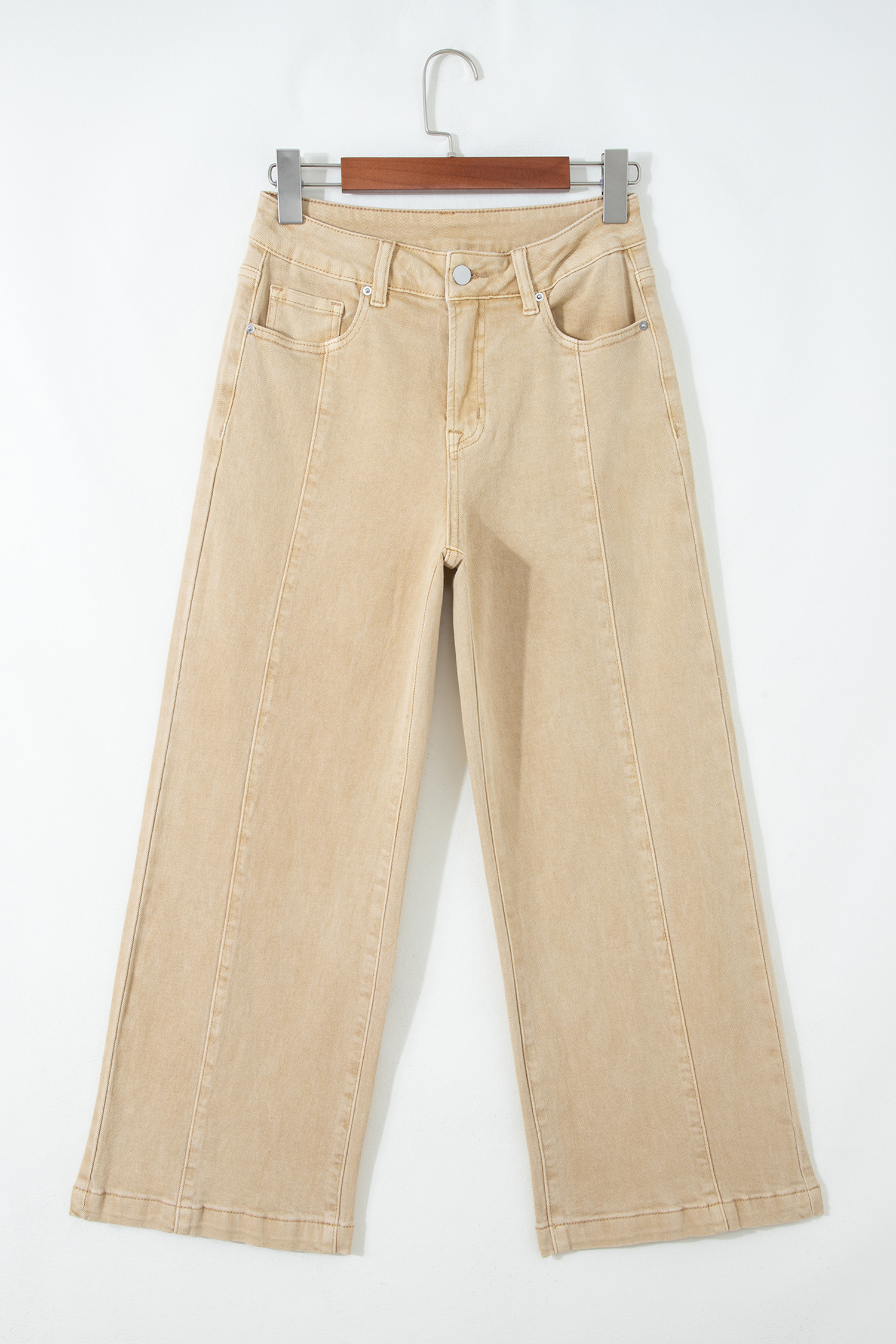 Apricot Solid Color Seamed Center Wide Leg Cropped Jeans view 8